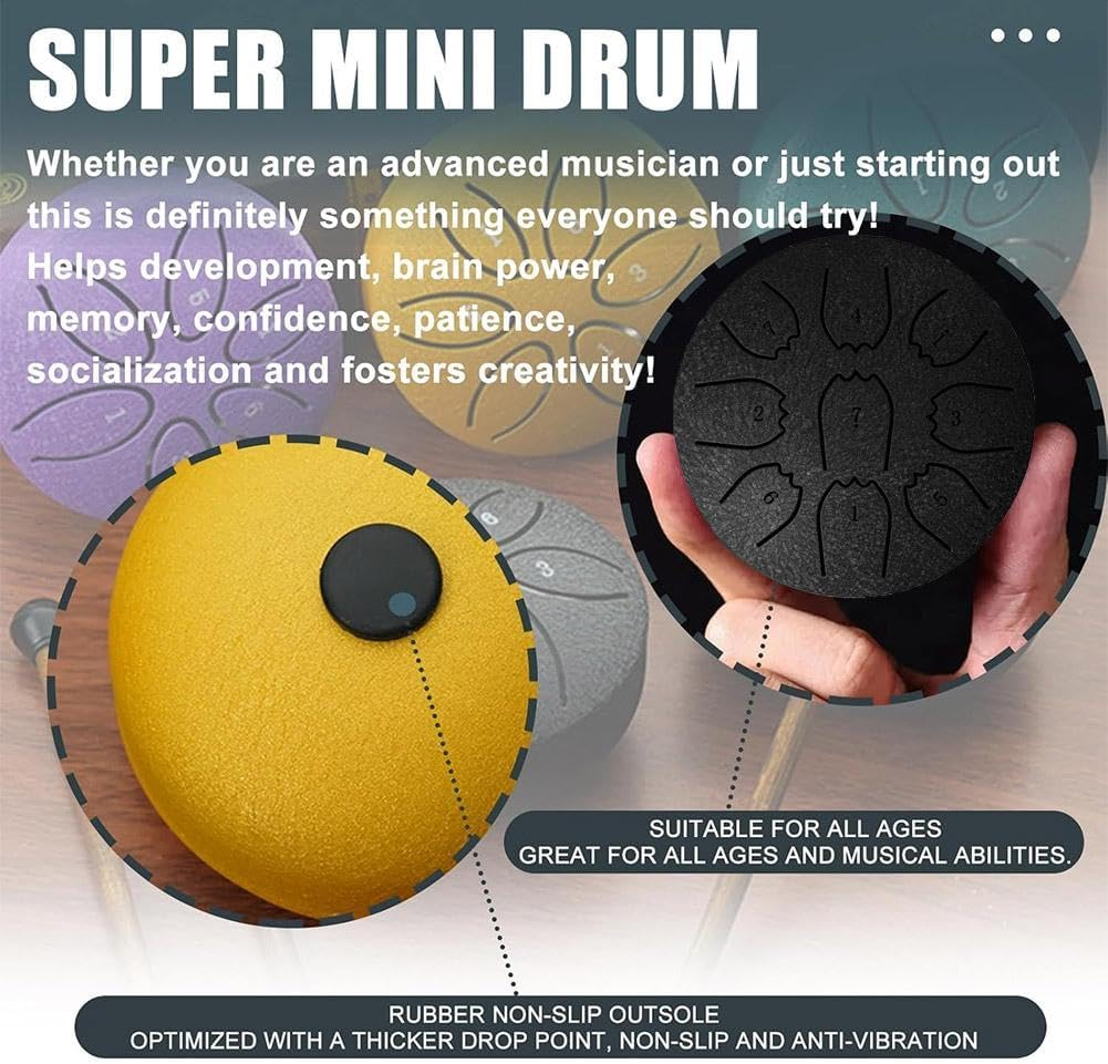 Rain Drum for outside Garden, 4 Inches 9 Notes Steel Tongue Chakra Drum Rain Chime Waterproof Musical Instrument for Garden, Mini Handpan Chakra Drum for Meditation, Yoga, Outdoor Relaxation (Blue) - Black image number 3