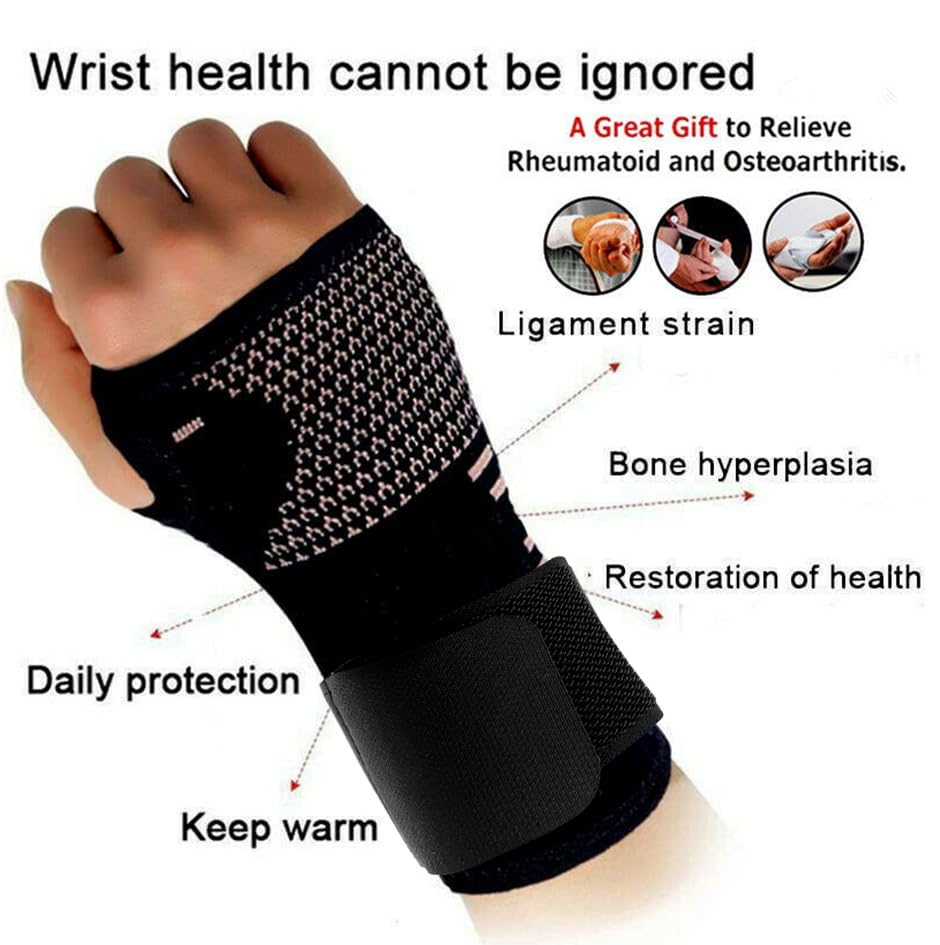 1 Pair Copper Compression Arthritis Gloves Fingerless with Band - Warmth Therapeutic Gloves for Pain Relief, Improve Circulation in Wrist & Hand, Wrist Brace Support for Carpal Tunnel & Sprain (S Size ) image number 5