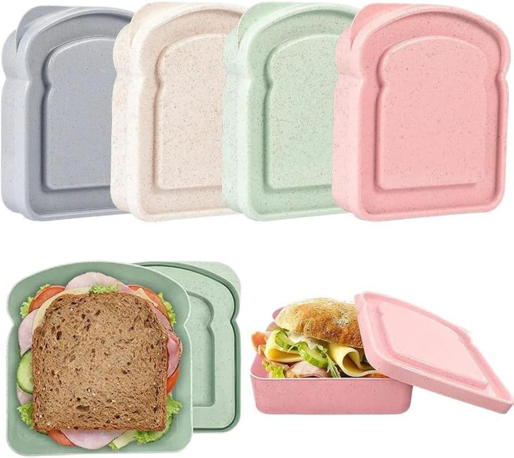 4 Pcs Reusable Sandwich Containers-Portable Sandwich Box with Lid-Colorful Toast Shape Sandwich Lunch Box Container for Activities-Food Storage Box with Lid for Lunch (4 Color)