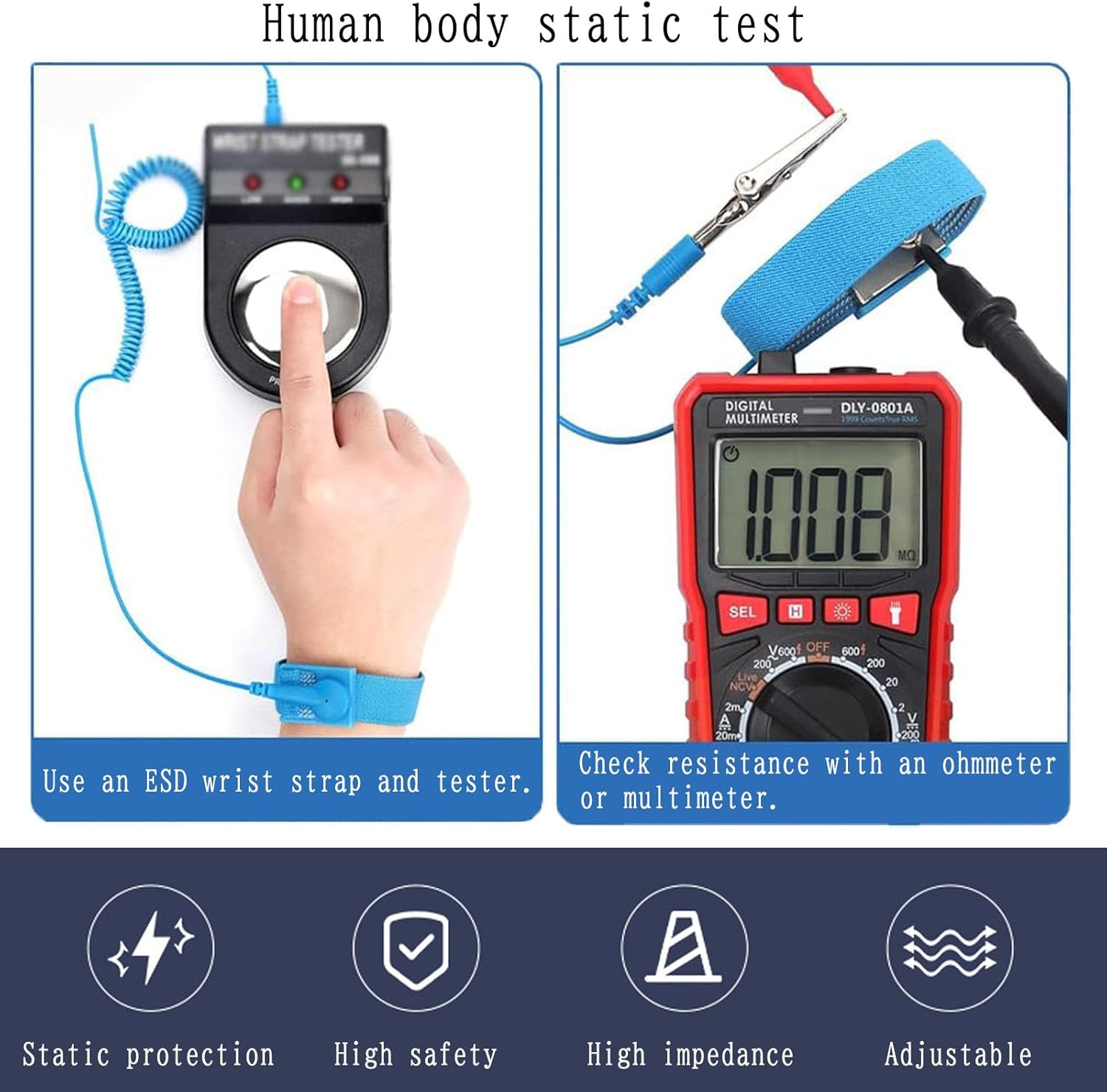 Anti Static Wrist Strap Band with Grounding Wire Surge Protection Blue Wrist Band Driver Kit image number 5