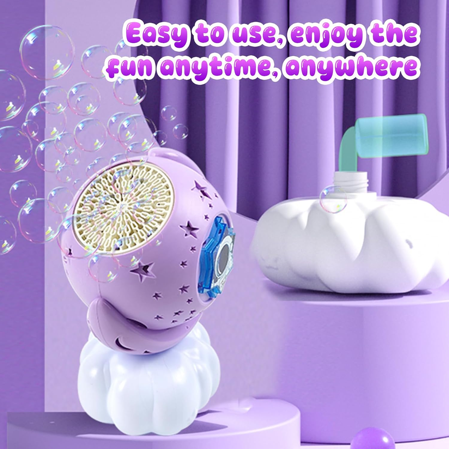 Zynexis Rechargeable Bubble Machine, Bubble Maker for Kids with Colorful LED Light, Make Large Bubbles, 600Ml Capacity - Outdoor Party Birthday Halloween Toys Gifts for Toddlers Ages 3+ Boys Girls image number 1