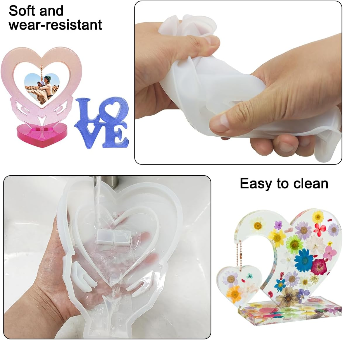 3 Sets Large Photo Frame Resin Molds, AIFUDA Heart Silicone Moluds with Love Mold for Epoxy Resin, DIY Picture Frame Mold for Resin Casting Art Crafts