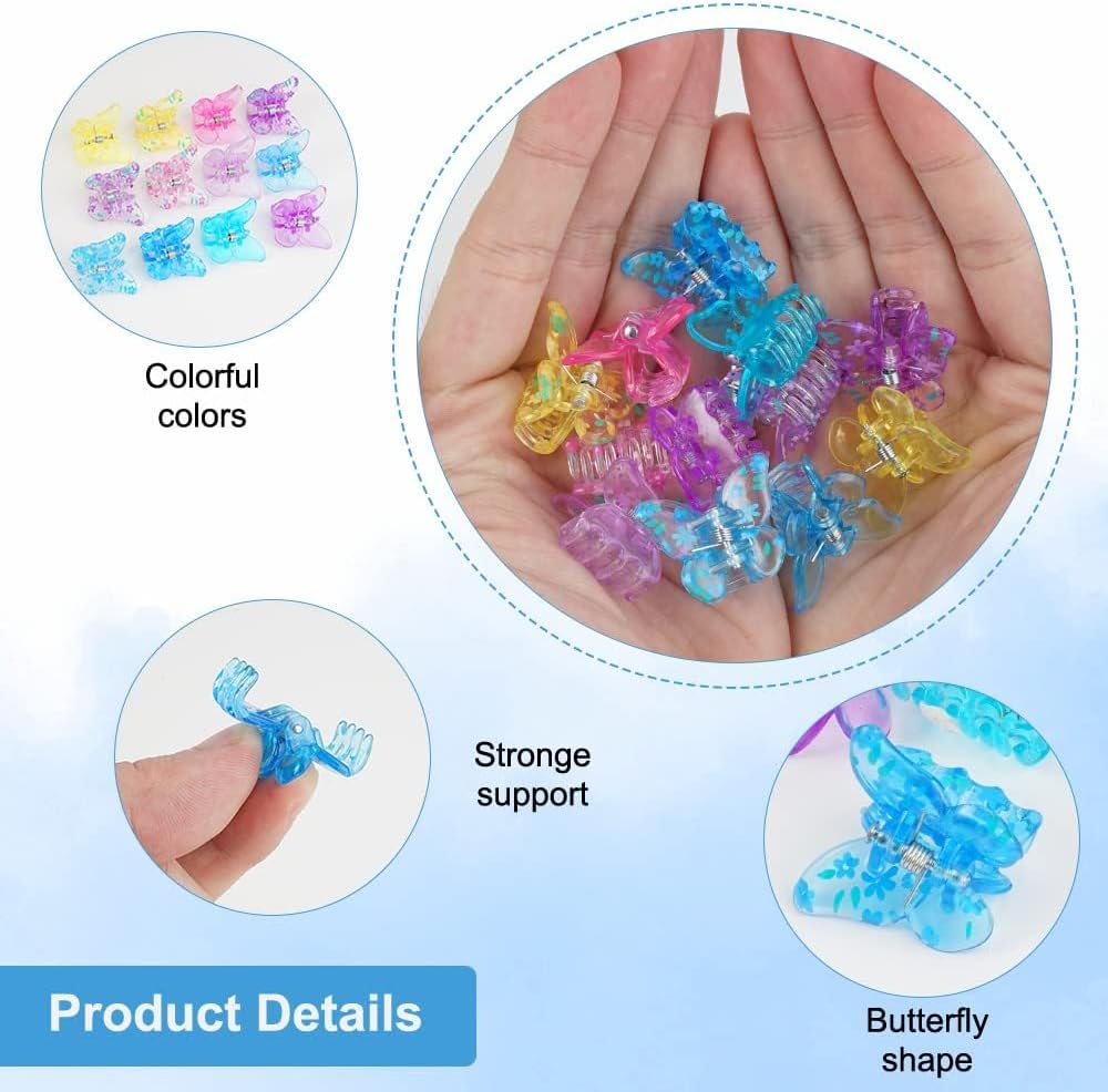Pack of 12 Butterfly Hair Clips, Butterfly Hair Clips for Children, Hair Clips Small, Butterfly Hair Clip, Mini Claw Barrettes Mixed Colour, for Girls and Children image number 1