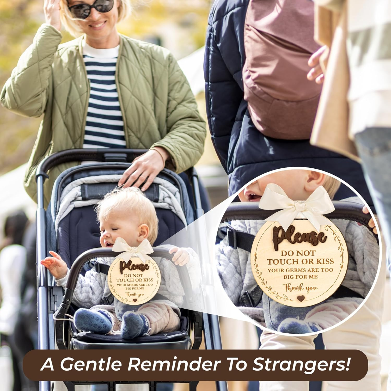 Please Do Not Touch or Kiss Baby Sign - 2 Pack Dont Touch Baby Sign for Car Seat or Stroller Tag, No Touching Baby Signage for Baby Newborn image number 1