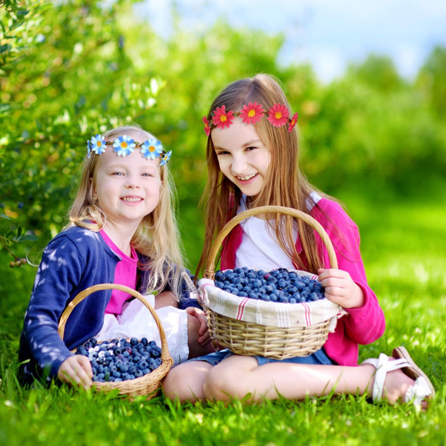 Flower Headband, Multicoloured, Women'S Girls' Flower Crown, Floral Garland Headbands with Elastic Band for Party, Holiday, Festival, Wedding, Pack of 10 image number 2