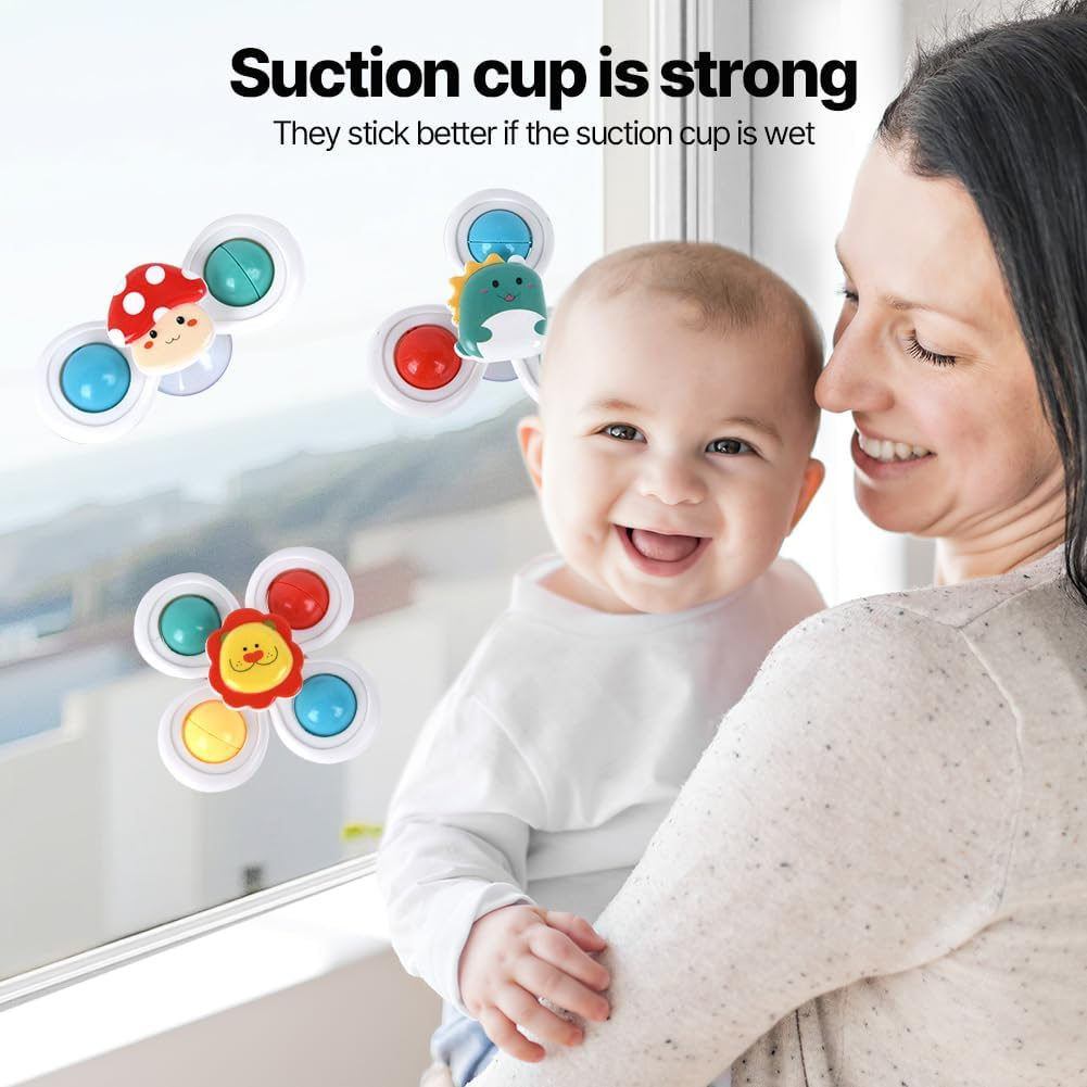 OLIGEI 3PCS Suction Cup Spinner Toys for 1 2 Year Old Boys Spinning Toys Baby Toys 12-18 Months Sensory Toys for Toddlers 1-3 Easter Basket Stuffers Gifts for 1 Year Old Girls image number 3