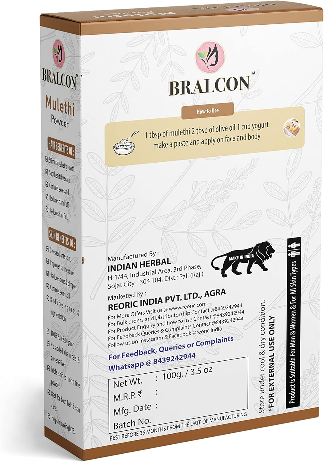 Organic Amla, Tulsi Leaf, Mulethi Powder Combo-300G(100G X 3 Pack)|Amla Powder, Tulsi Powder, Mulethi Powder for Face, Skin Whitening & Hair Growth|Liquorice Powder for Hair & Skin Care