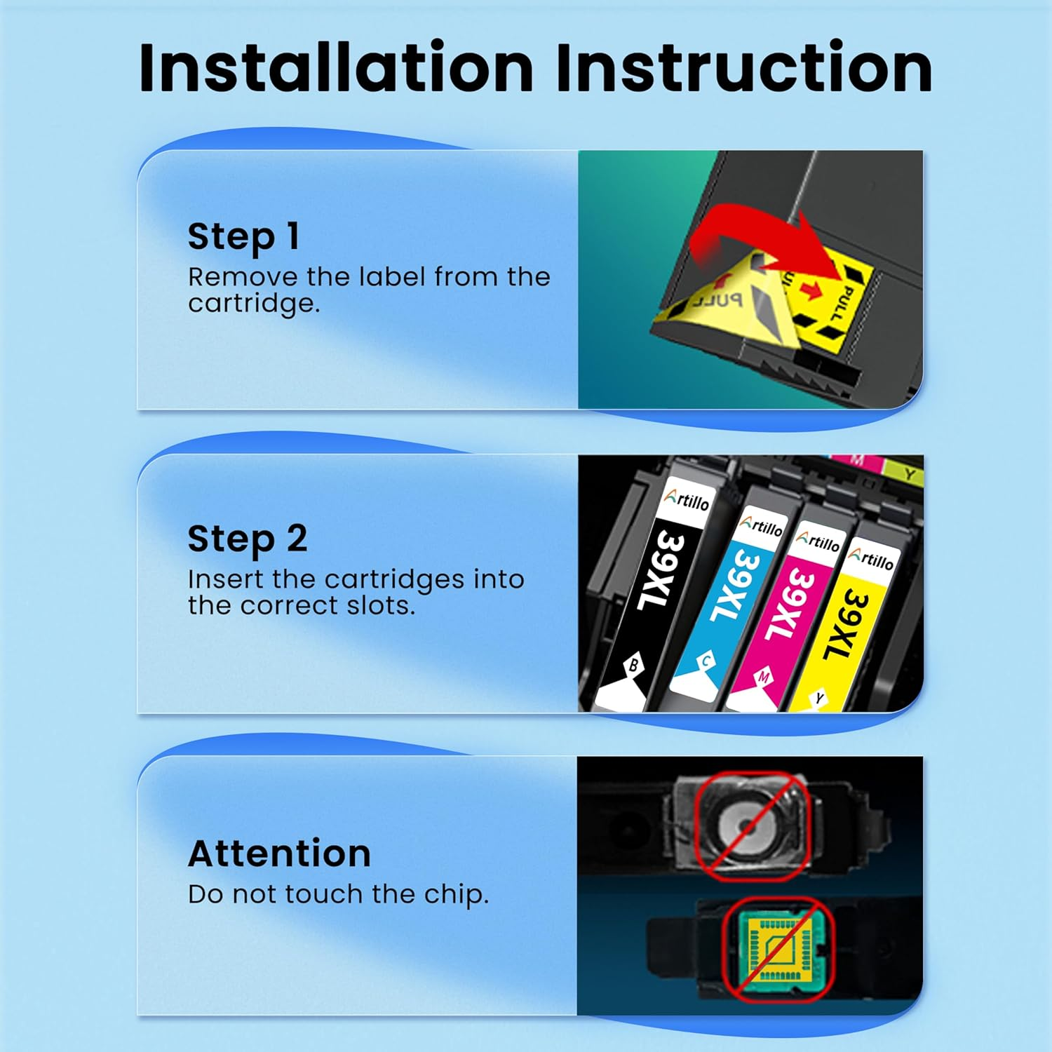 Artillo 39XL Ink Cartridges Compatible for Epson 39XL Ink Cartridges to Use with Epson Expression Home XP-2105 XP 2105 XP-4105 XP 4105 Printer (1 Black, 1 Cyan, 1 Magenta, 1 Yellow) image number 6