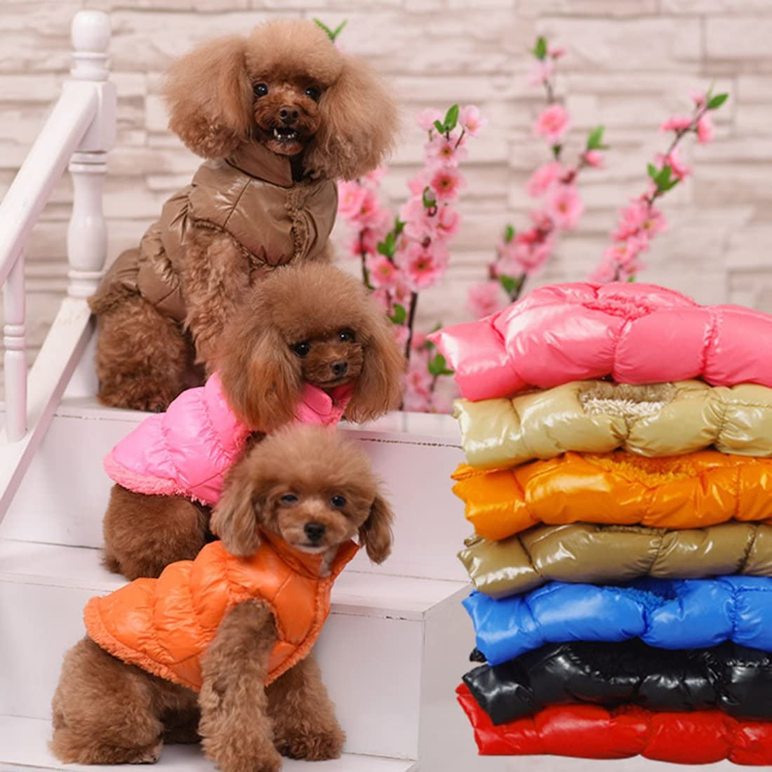 LEMON PET Dog Cat Coat Jacket Waterproof Windproof Outdoor Winter Soft Fleece Warm Jackets Coats Small Medium Large Dogs Vest (M, Orange) image number 2