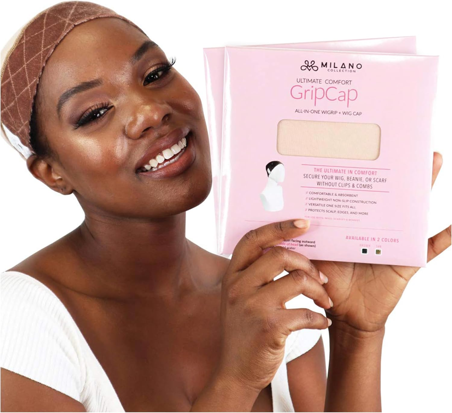 Milano Collection Lace Gripcap 2-In-1 Lace Wig Grip Band plus Wig Cap for Lace Wigs and Frontals with Reinforced Swiss Lace by HAIRLINE and PART for Seamless Transition (Patent Pending)- Nude - Chocolate Brown, 1 Pack image number 4