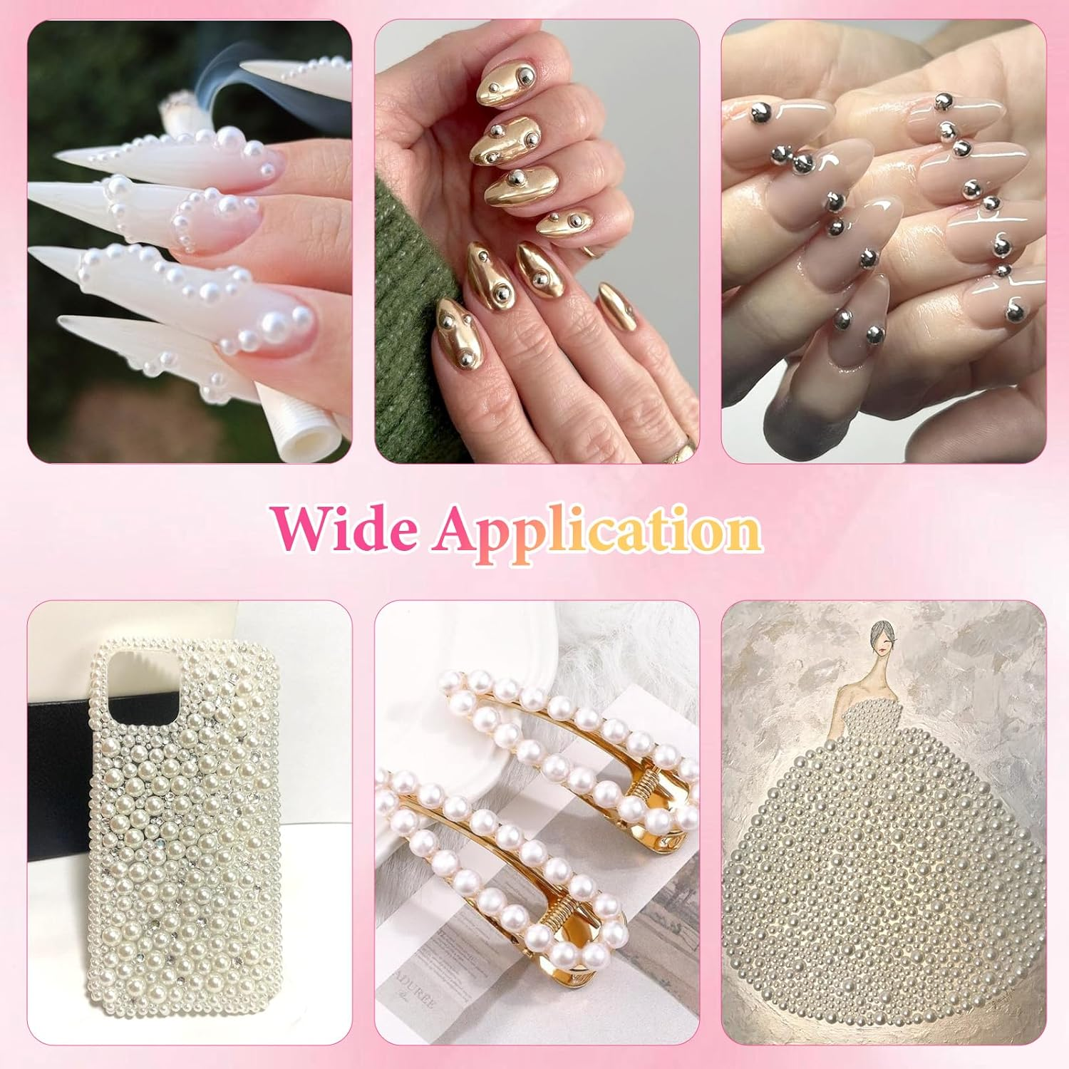 9000 Pcs Gold Silver Flatback Pearls for Crafting, Half round Nail Pearls, Silver Gold Nail Gems Beads, 2-8 Mm White Beige Pearls Beads for Nails DIY Jewelry Face Makeup with Pickup Pencil Tweezer image number 5
