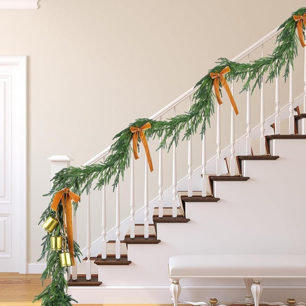 Christmas Garland Norfolk Pine, Real Touch Christmas Garland, Realistic Artificial Cedar Afloral Garland Garland for Wedding Christmas Table Decor (Green Style-F 180Cm/6Ft) image number 2