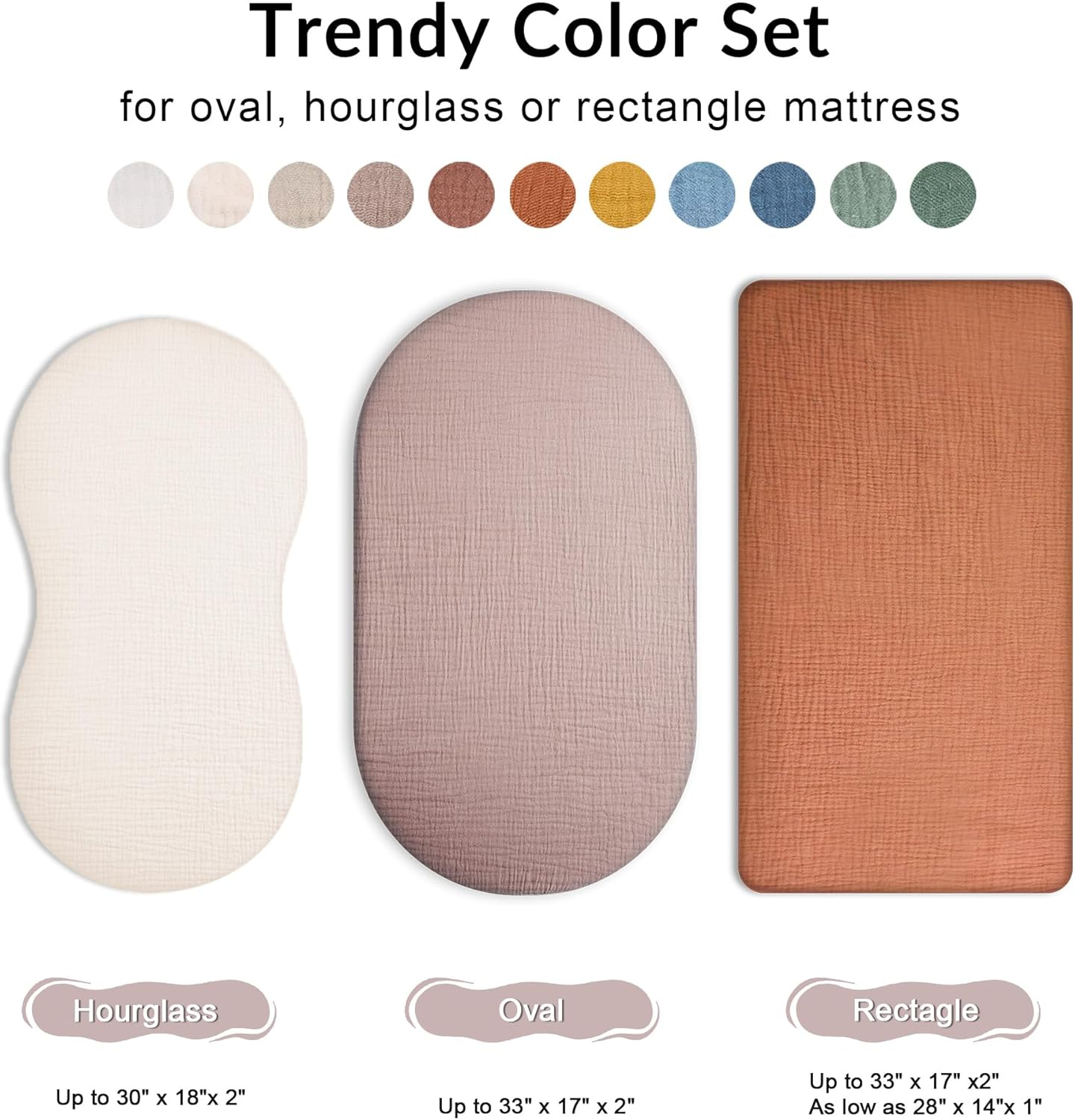 Bassinet Sheet for Baby Boy and Girl, Fitted Sheets for Rectangle, Oval, Hourglass Bassinet Mattress, Muslin Moses Basket Sheets with Neutral Style (White) image number 7