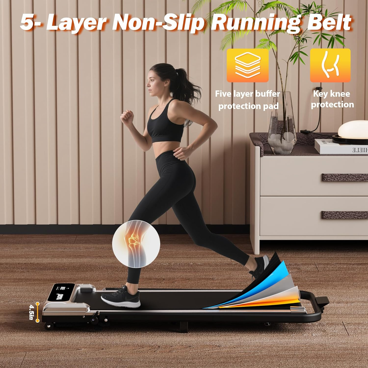 Walking Pad with Handle, under Desk Treadmill, Portable Treadmills for Home with Remote Control & Led Display, Non-Slip, Compact Portable, Low Noise for Home/Office Fitness Exercise image number 3