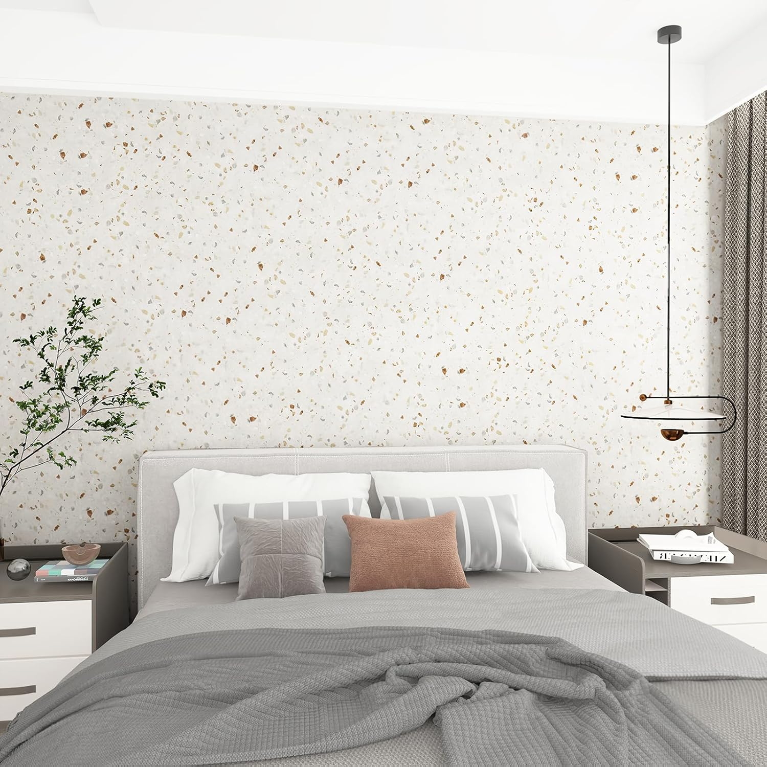 IDEALROOM 40Cmx9M Cream Terrazzo Wallpaper Peel and Stick Faux Marble Textured Contact Paper 3D Sticky Thickened Waterproof Wall Covering Granite Look Sticker Paper Roll for Floor Countertop Kitchen image number 6