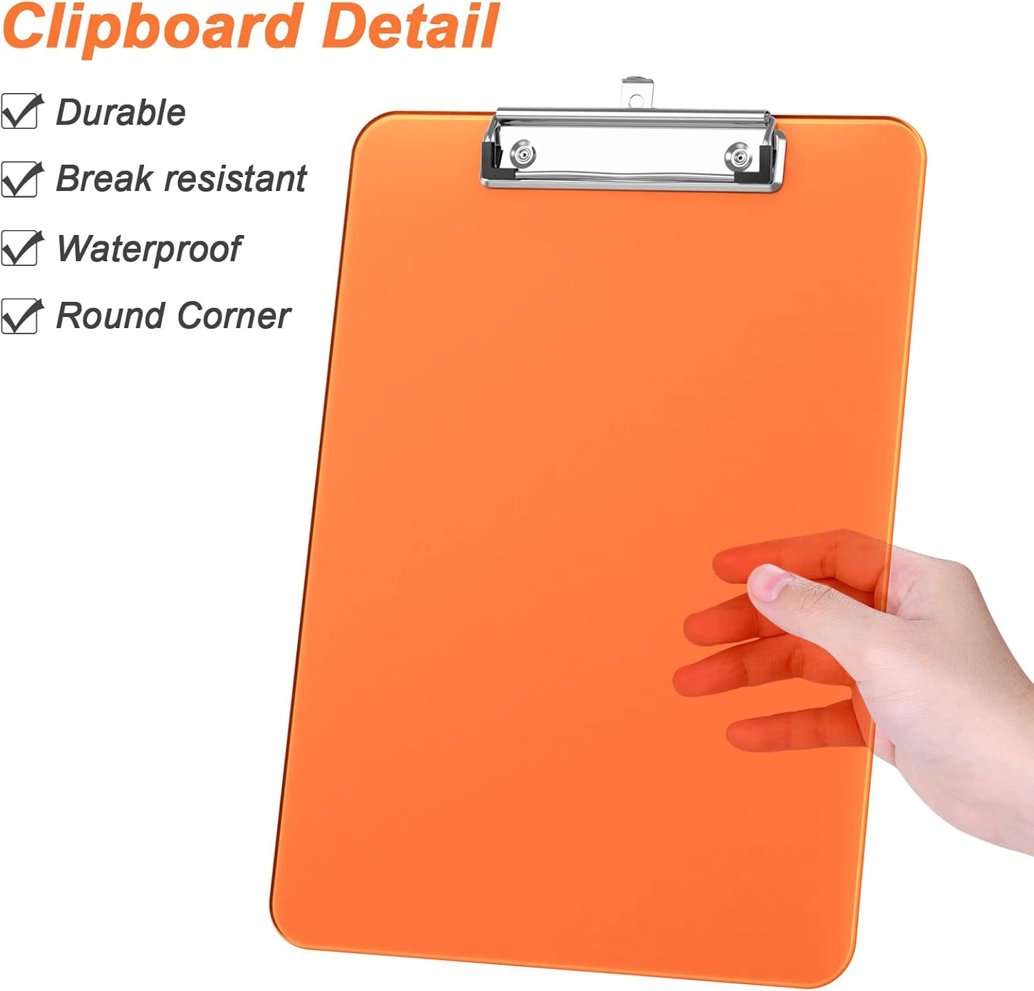 Rimilak 8.5 X 11 Plastic Clipboards Set of 2, Low Profile Metal Clip, Translucent Board, 12.5 X 9 in Letter Size, Office Supply, Back to School, Orange image number 6