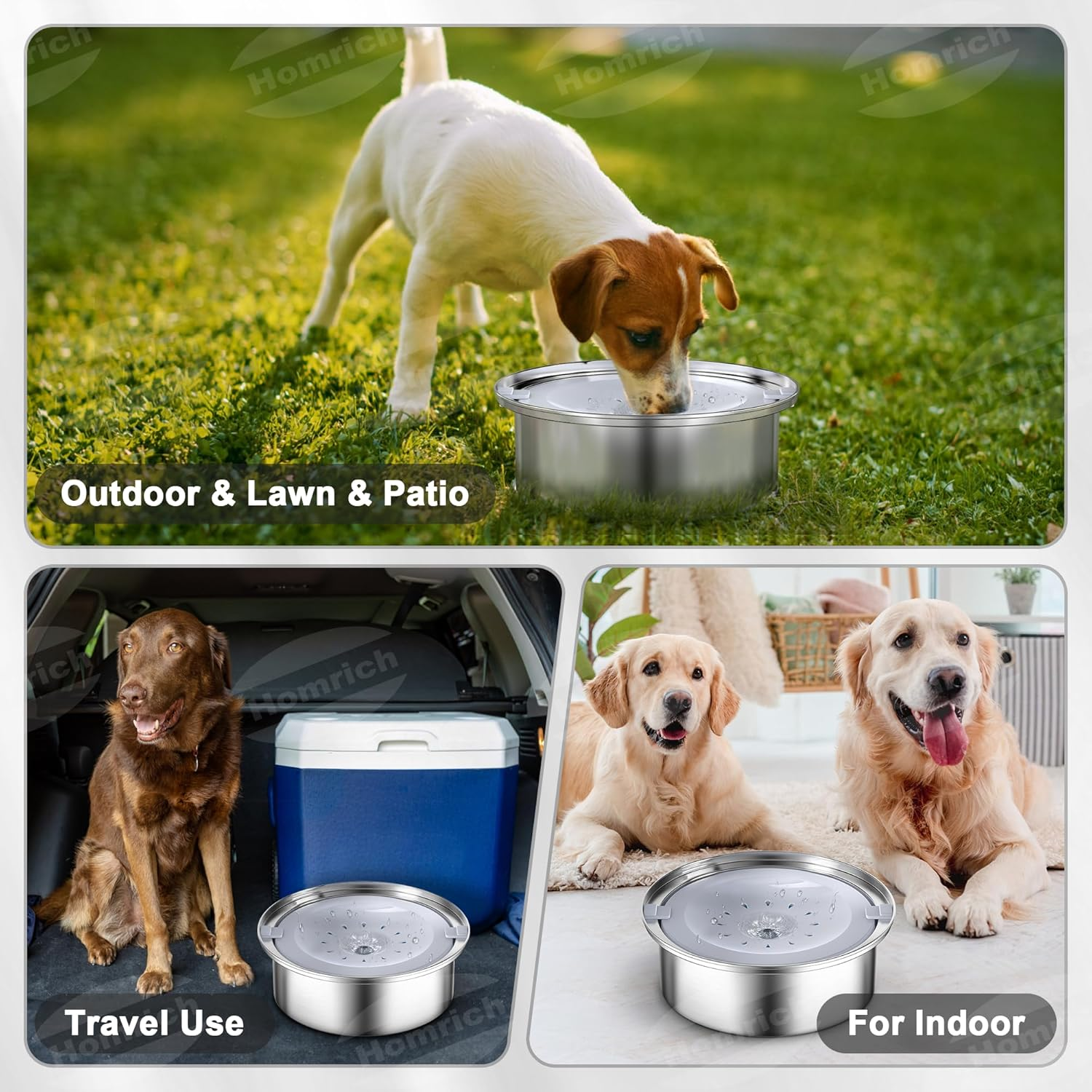 No Spill Dog Water Bowl, Stainless Steel Dog Water Bowl, 2.5L Large Dog Water Bowl Non Spill, Splash-Free, Anti-Choking Slow Drinking Dog Bowl for Dog Cat Puppy Home,Car,Outdoor image number 6