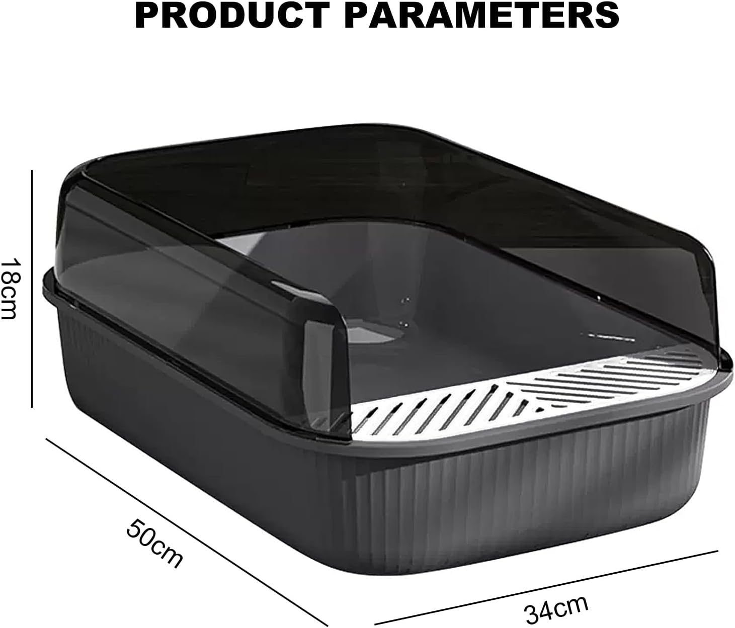 Cat Litter Tray, 50X34X18Cm with Free Scoop, Semi-Closed Plastic Cat Litter Pan Top Entry Cat Litter Box, Suitable for Large Cat, Drawer Type Anti-Splashing Cat Toilet with Large Capacity (Grey, L)