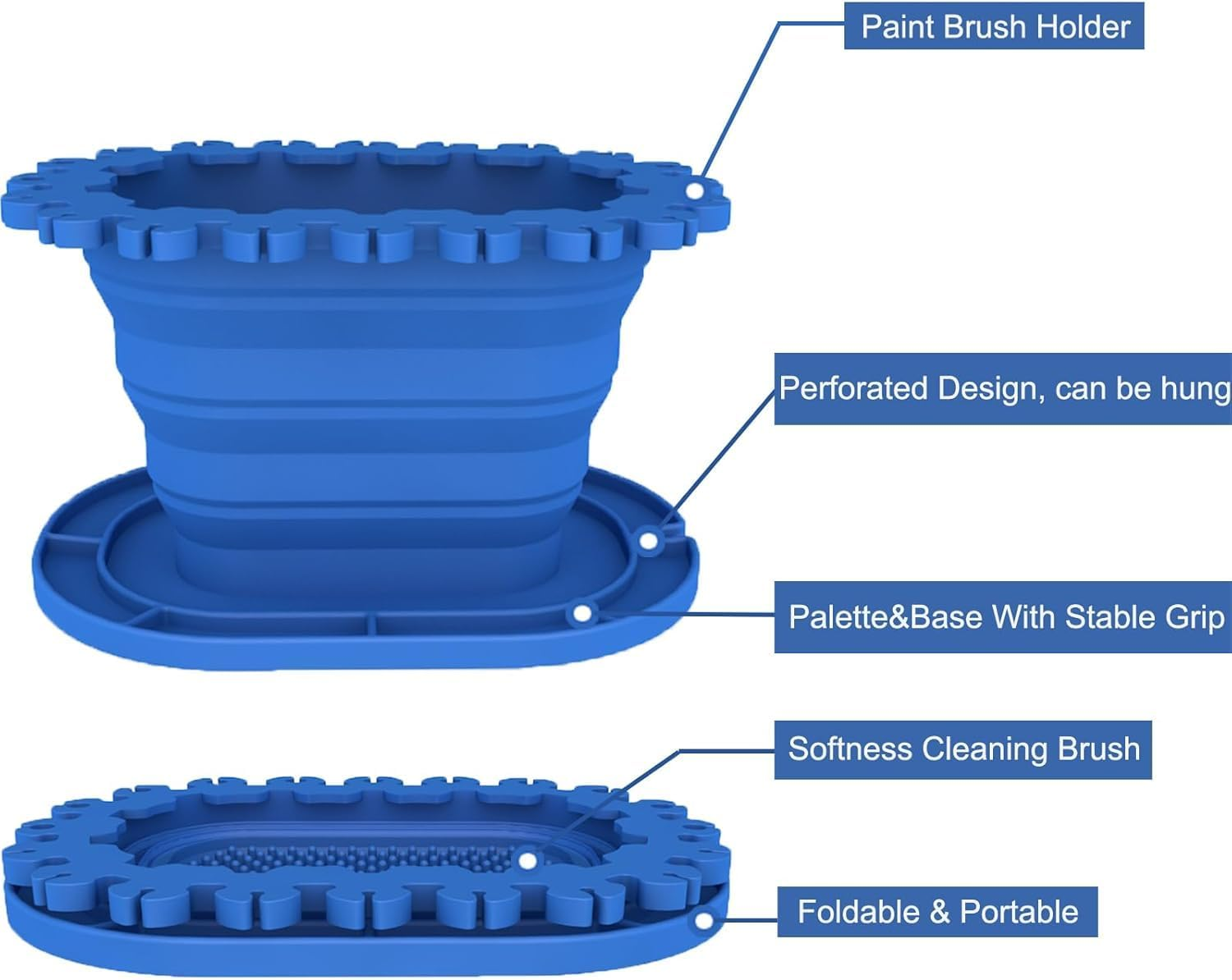 Paint Brush Cleaner Rinse Cup (All-In-One), Foldable Brushes Holder & Brush Cleaning Cup for Acrylic, Watercolor, and Water-Based Mediums, for Fine Art, Studio, Classroom (Blue) image number 3