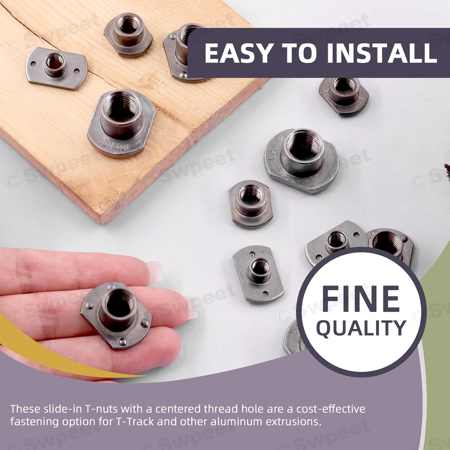 Swpeet 32Pcs M6 M8 M10 M12 Black T-Shaped Weld Nuts Kit, Tab Base UNC Carbon Steel Machine Screw, Welding Hood Fasteners Ideal for Furniture Vehicles Caster and Industry Machine image number 2