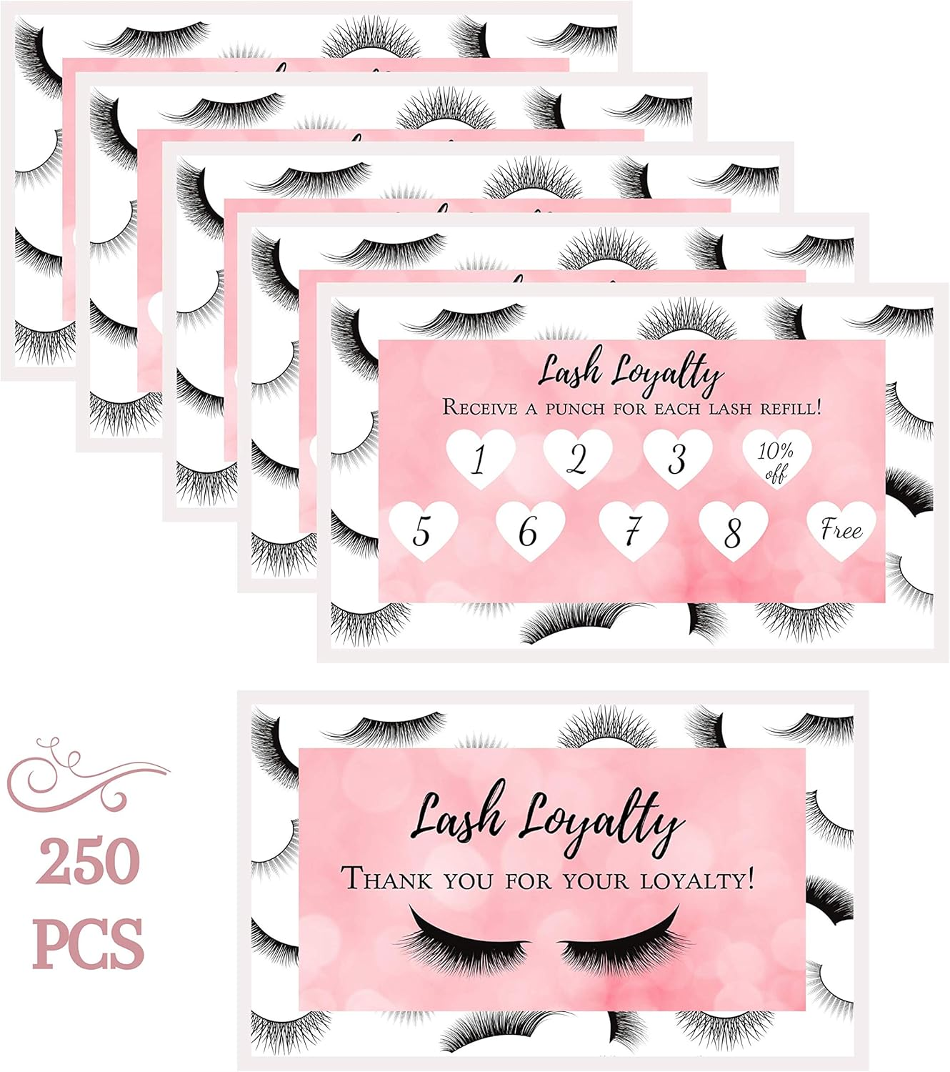Lash Extension Aftercare Instructions Card | 100 Pack | Size 3.5X2" Inches after Care (2-3 Week Fillers) | False Lash Print with Bubbly Pink Inlay Design (Lash Extension Loyalty 250Pk) image number 5