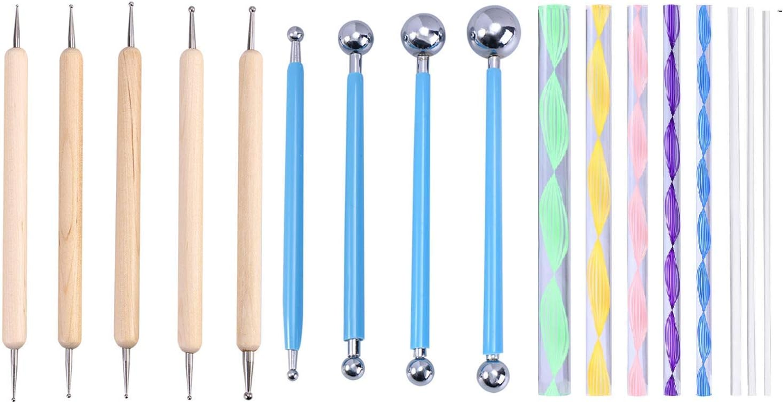 (Complete Dot Mandala Set) Nail Art Dotting Marbleizing Tool Pen for Nail Decoration Stamping and Dotting Rods Acrylic Twist Sticks Wax Pencil Manicure Nail Art Tool