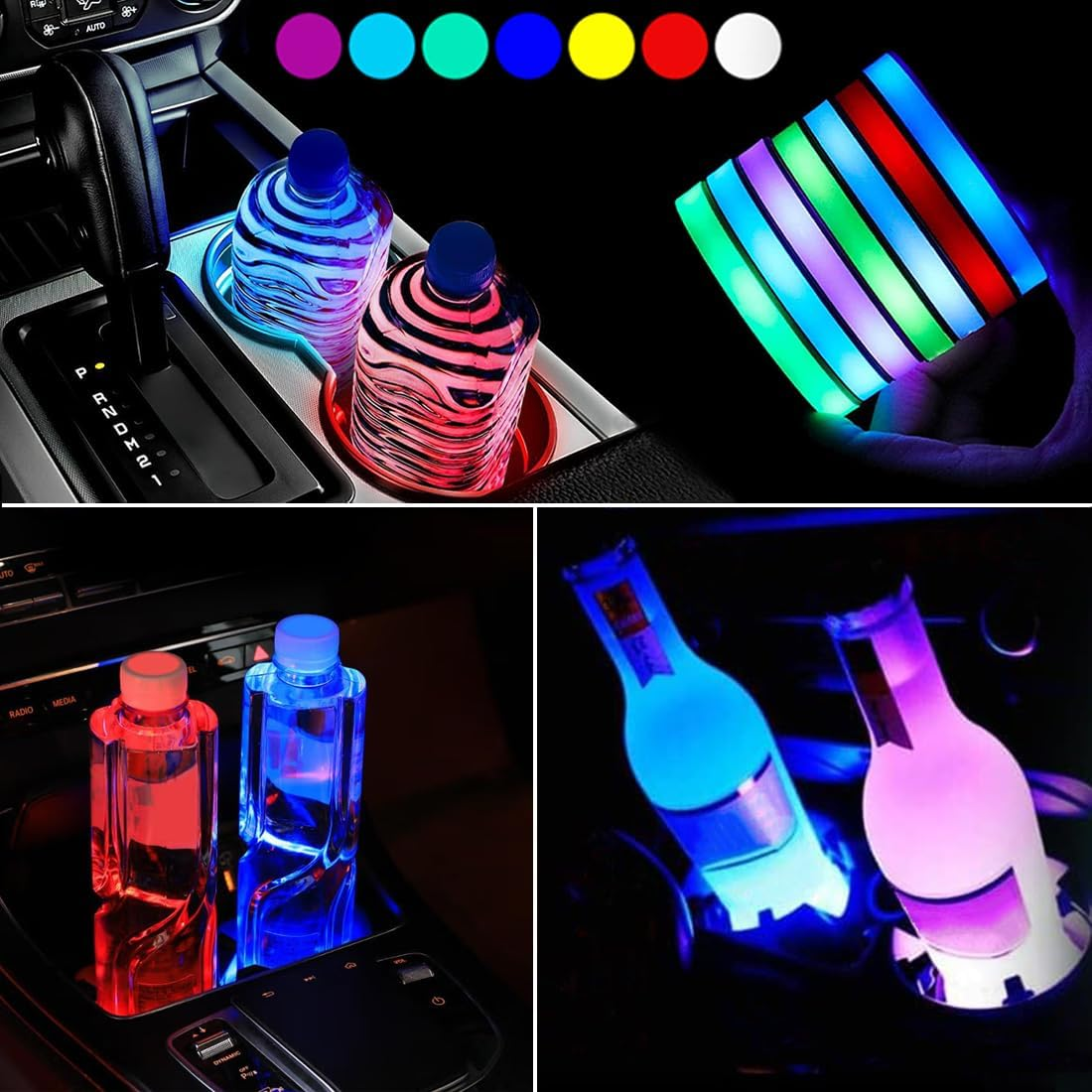 2 Pcs LED Car Cup Holder Lights,Usb Charging Car Coasters,7 Colors Luminescent Light Cup Pad,Luminescent Cup Pad Interior Atmosphere Lamp Decoration Light (Starry Sky) - Starry Sky image number 4