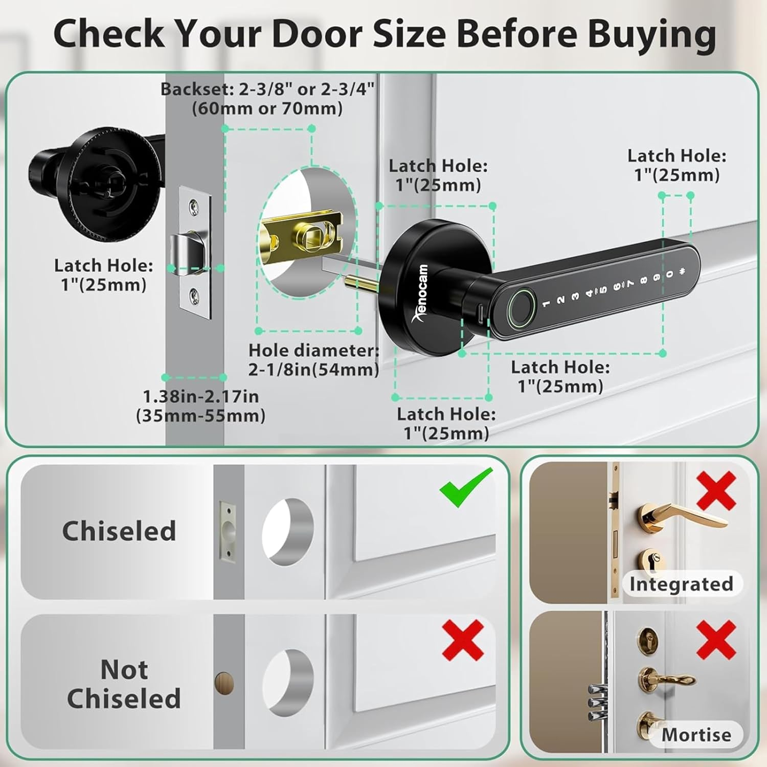 Xenocam Fingerprint Smart Door Lock with Keypad Handle for Home, Apartment, Office, Front Door, Bedroom, Keyless Entry Door Lock image number 6