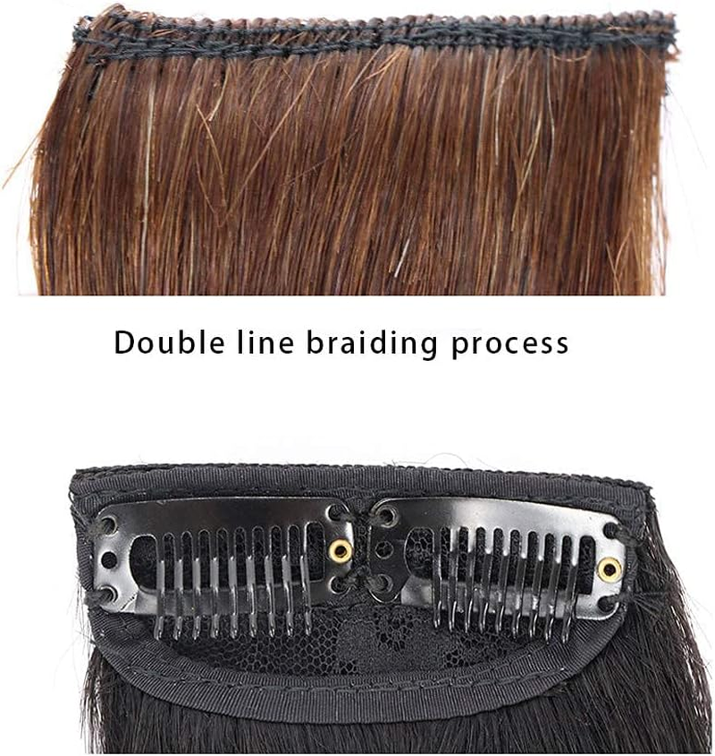 6"Human Hair Pads Board Clip in Hair Pieces Seamless Thickening Fluffy Hair Root Invisible Top Hairpiece One Piece Clip in Hair Extensions for Women/Girls Add Hair Volume(Dark Brown) image number 5