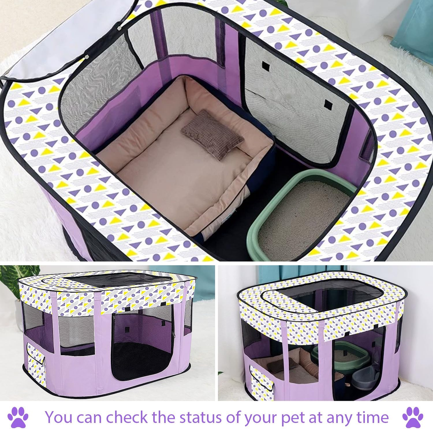 Puppy Playpen, Animal Playpen, Foldable Pet Fence, Puppy Run Rectangular Tent, Puppy Playpen for Indoors, Portable Small Animal Enclosure for Kittens, Puppies, Rabbits (Purple) image number 4