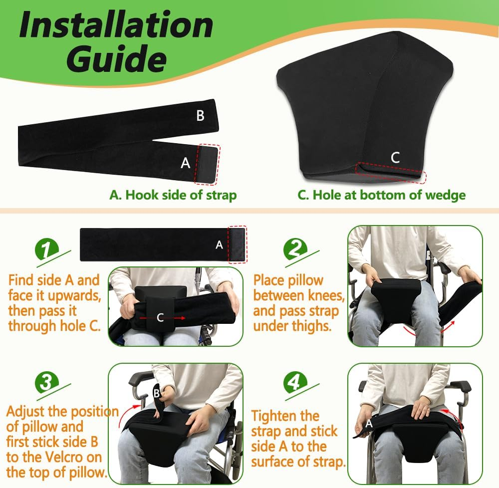 Mybow Abduction Wedge, Knee Separator Pillow for Hip Replacement Surgery, Contoured Foam Orthopedic Knee Pillow with Strap, Leg Separator Small Pillow between Knees for Sleeping, Sciatica Pain Relief