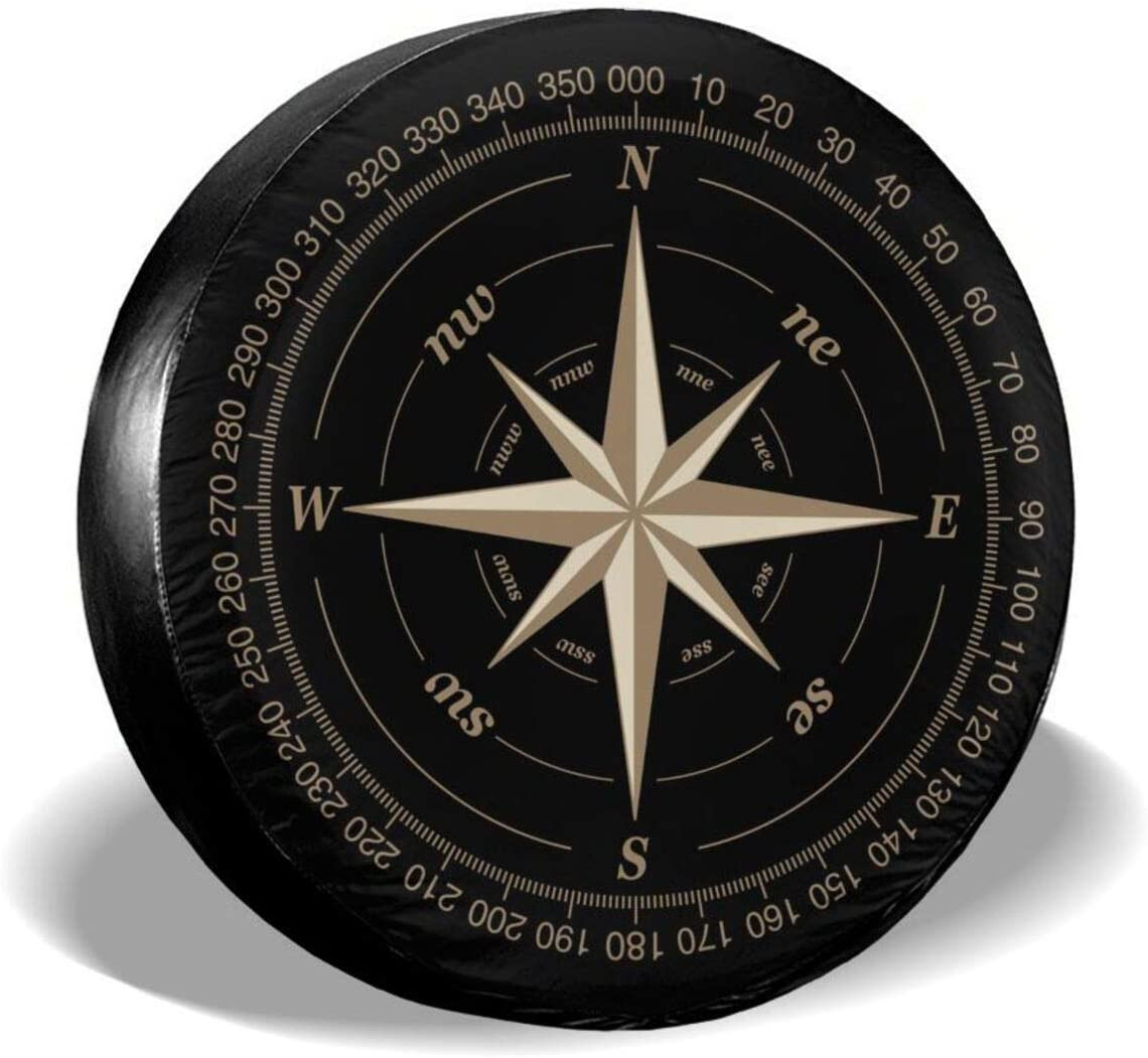Compass Rose Black Spare Tire Cover UV Sun Wheel Covers Fit for Jeep,Trailer, RV, SUV and Many Vehicle 15 Inch image number 3