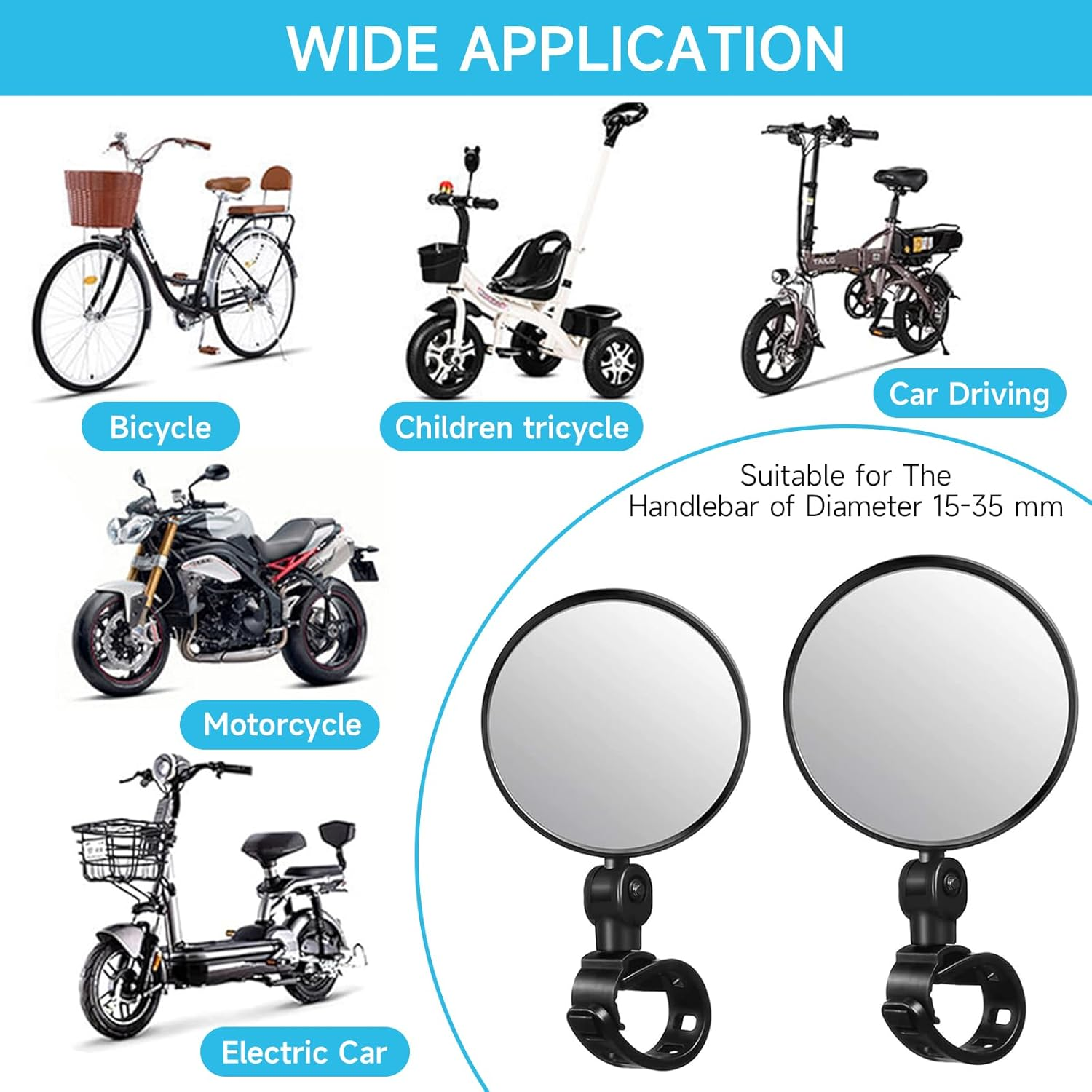 2 PCS Bicycle Mirrors for Handlebars, 360&deg; Rotatable Handlebar Rearview for Mountain Road Bike, Bike Rear View Mirror, Adjustable Bicycle Rear View Safety Mirror, Shockproof Wide Angle Convex Mirror image number 3