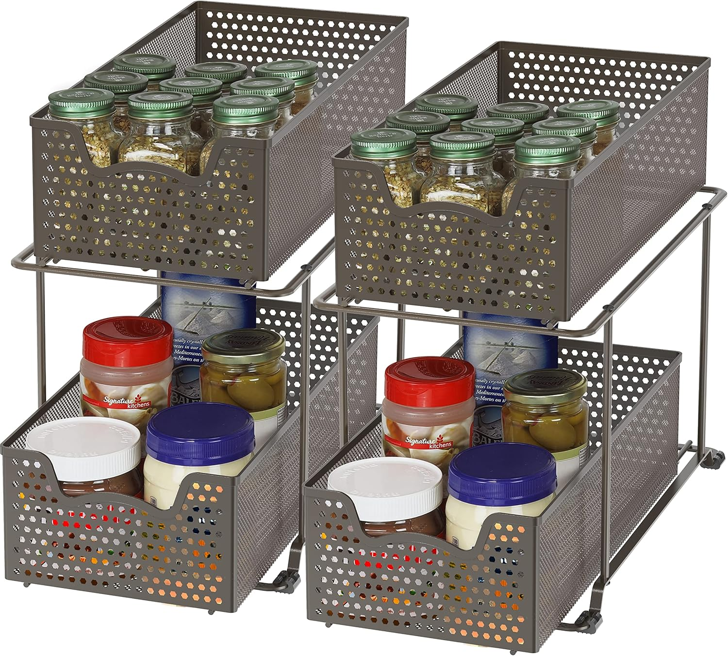 Simplehouseware 2 Pack 2 Tier Pull Out Sliding Drawer for under Sink Storage and Pantry Organiser, White