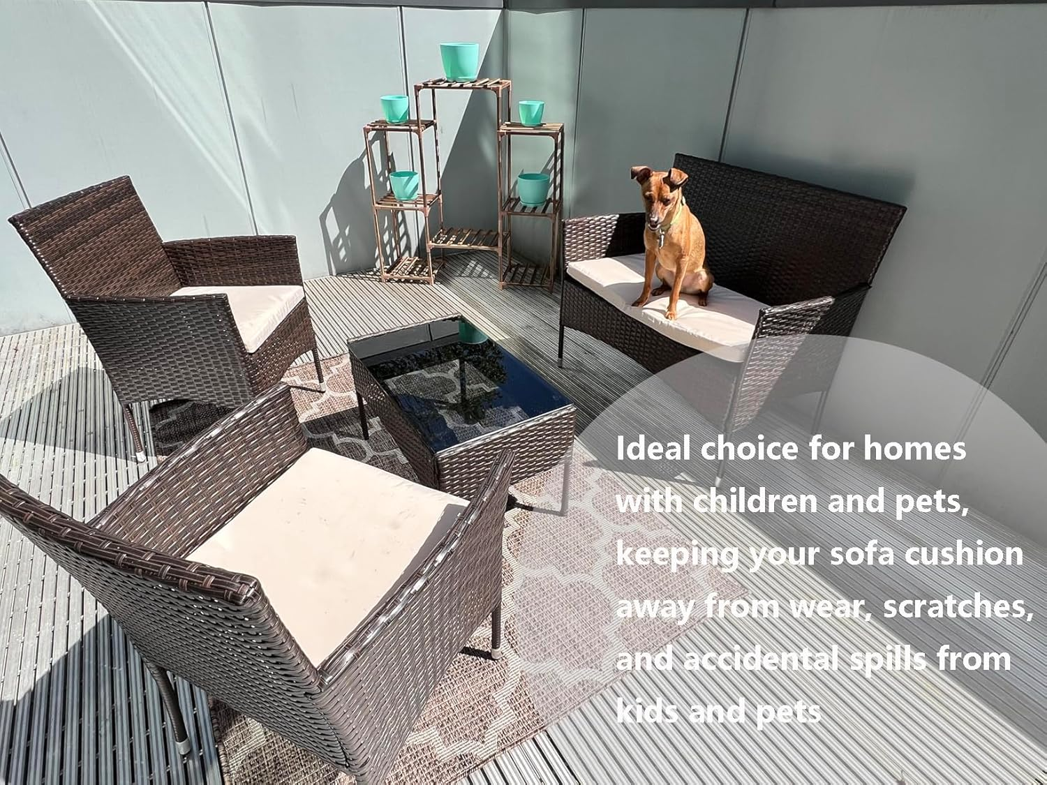 Oslimea 3Pack Patio Cushion Covers for Patio Conversation Set 4 Pieces Outdoor Seat Cushions Replacement Covers for Patio Furniture Backyard Porch Garden Poolside Balcony Sets, Blue, 42X18X3,18X18X2 image number 5