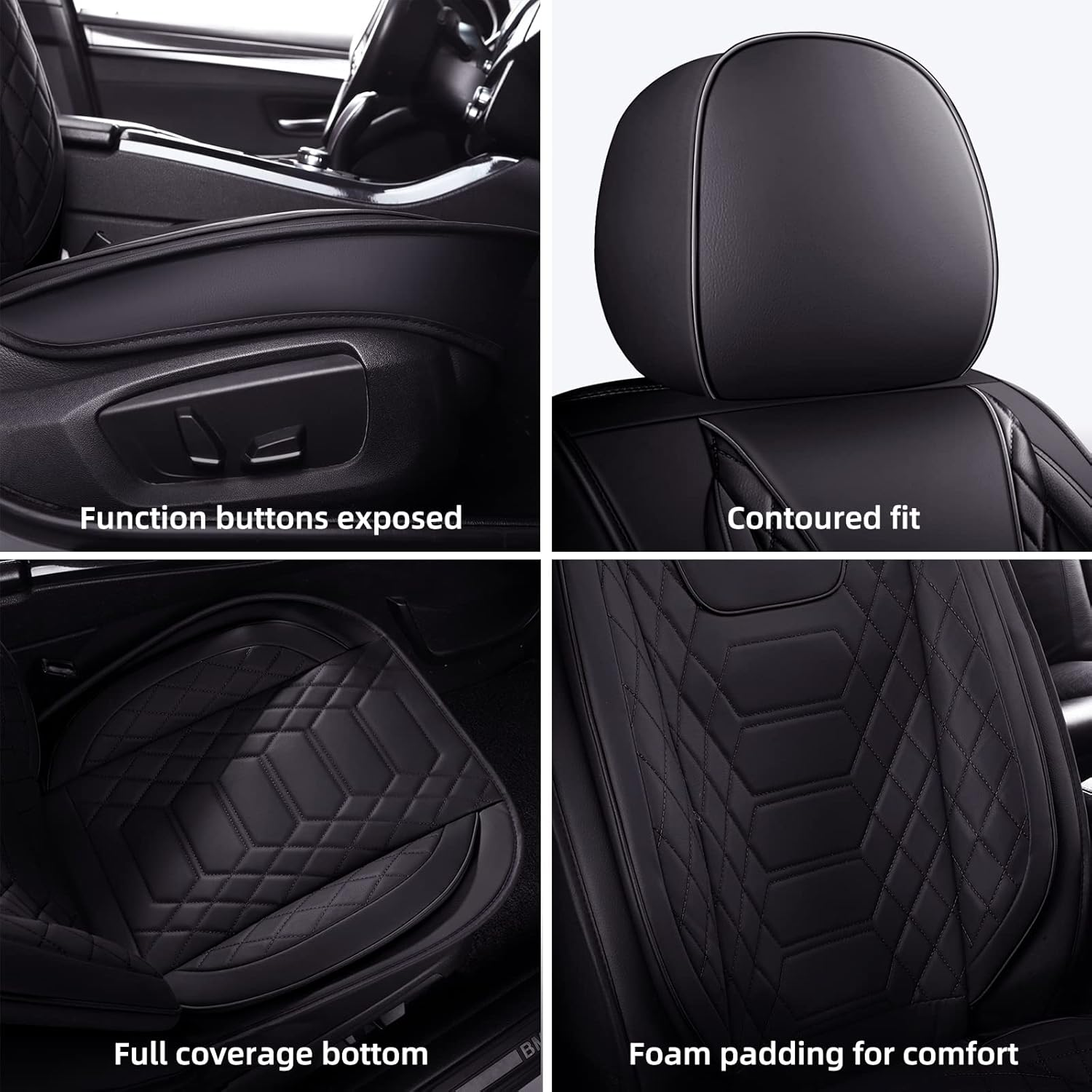FREESOO Car Seat Covers Leather, Seat Cover Full Set Waterproof Automotive Cushion Protector Accessories Airbag Compatible Universal Fit for 5 Seats Vehicle (Black 8) image number 6