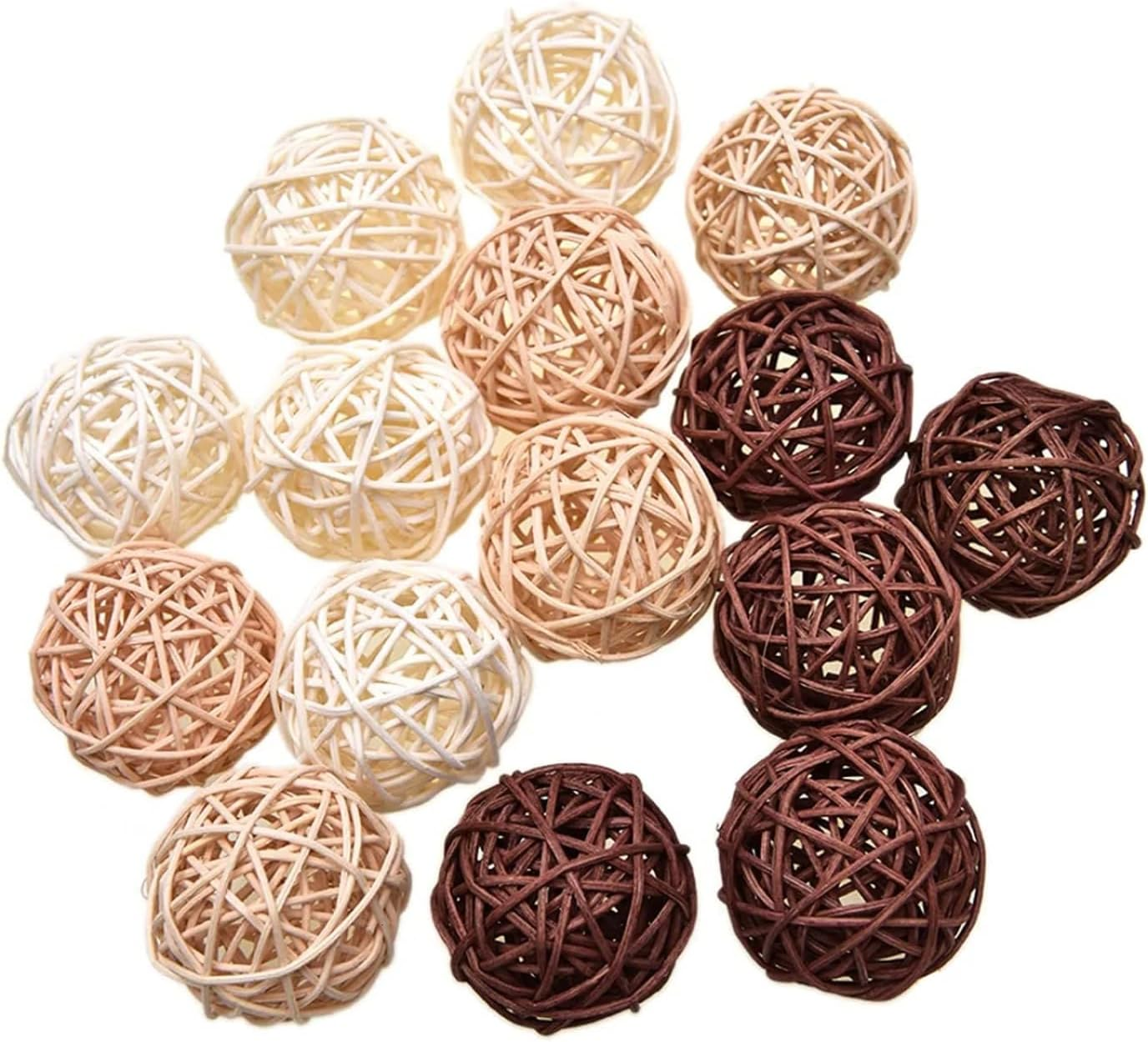 [15 Pcs Natural Wicker Rattan Balls] Bowl & Vase Fillers | Decorative Orbs for Wedding, Home, Farmhouse Centerpieces | Handmade Splinter-Free Bird Chew Toys (White/Beige/Coffee) image number 4