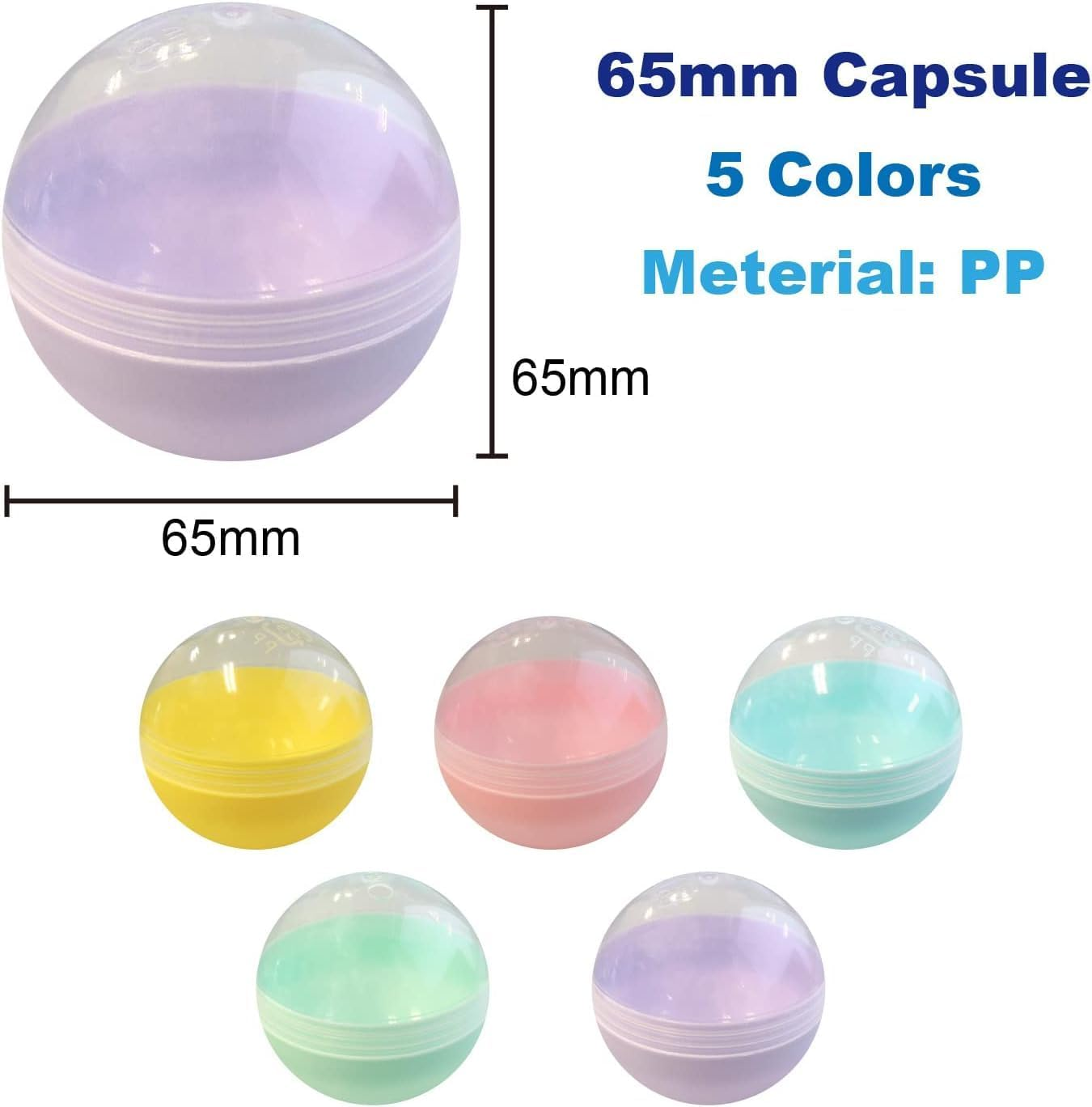 [50Pcs] 2.5" (65Mm) Empty Capsules Bulk 5 Colors Candy Capsule for Gumball Vending Toy Machines, Colorful Plastic Container Storage for Gashapon Toys, Small Containers Hidden Surprise for Kids Party image number 1