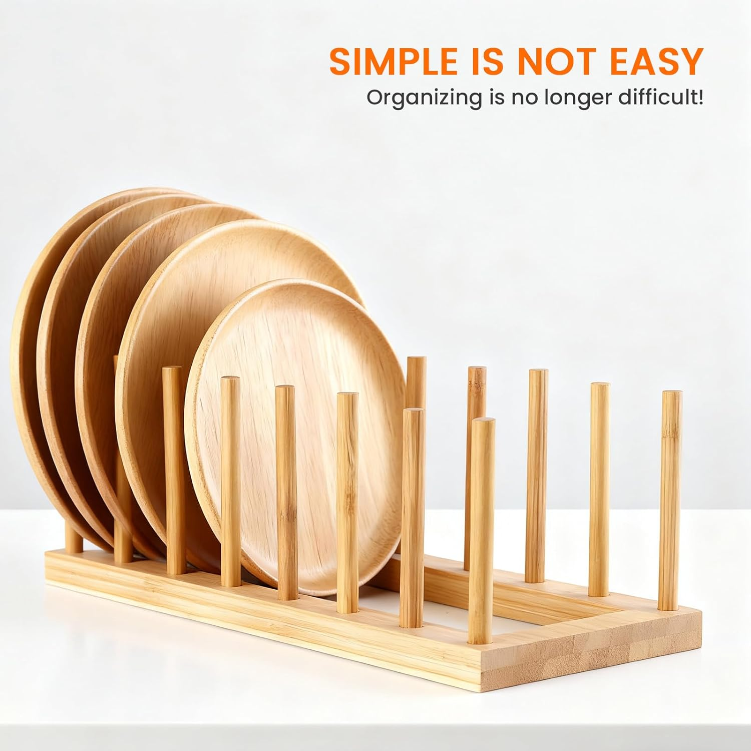 4-Grid Bamboo Wooden Dish Racks Plate Stand Holder Vertical Drainer Kitchen Cabinet Organizer for Dish, Pots, Lids, Bowls, Cups, and Cutting Boards and Books(22 X 11.5 X 10 Cm) image number 4