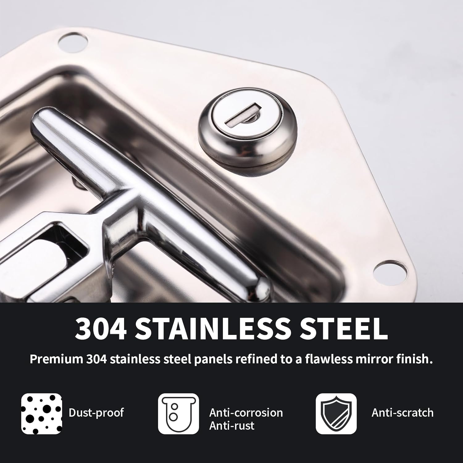 Loclink T-Handle Truck Tool Box Latch Replacement Kit 304 Stainless Steel Folding Lock with Keys,Truck Box, Trailer Door, RV, Camper, Storage Box, 124.5 * 121.2Mm