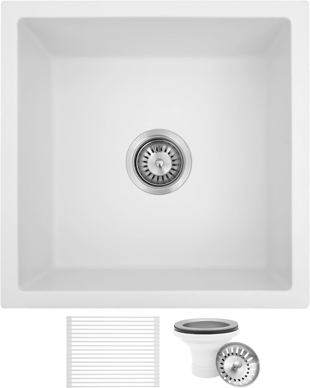 MILOSEN Black Kitchen Sink 45X45Cm, Granite Stone Sink, Mini Black Bar Sink, Undermount Kitchen Sink, Single Bowl Kitchen Sink