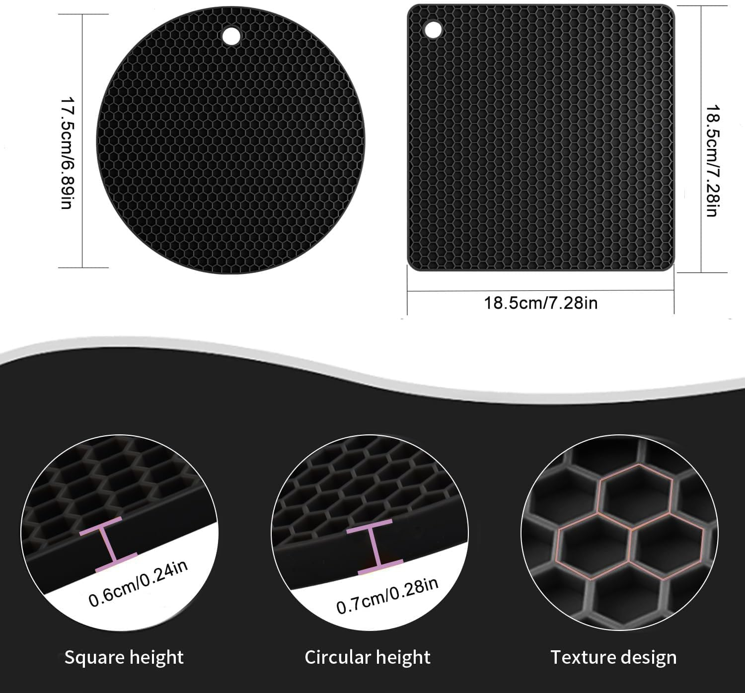 Lznyi Silicone Trivet Mats, 4Pcs Pot Pads Silicone Pot Holders for Kitchen Countertops, Table, Heat Resistant anti Slip Flexible Easy to Wash and Dry (Green+Blue) (4Pcs Black)