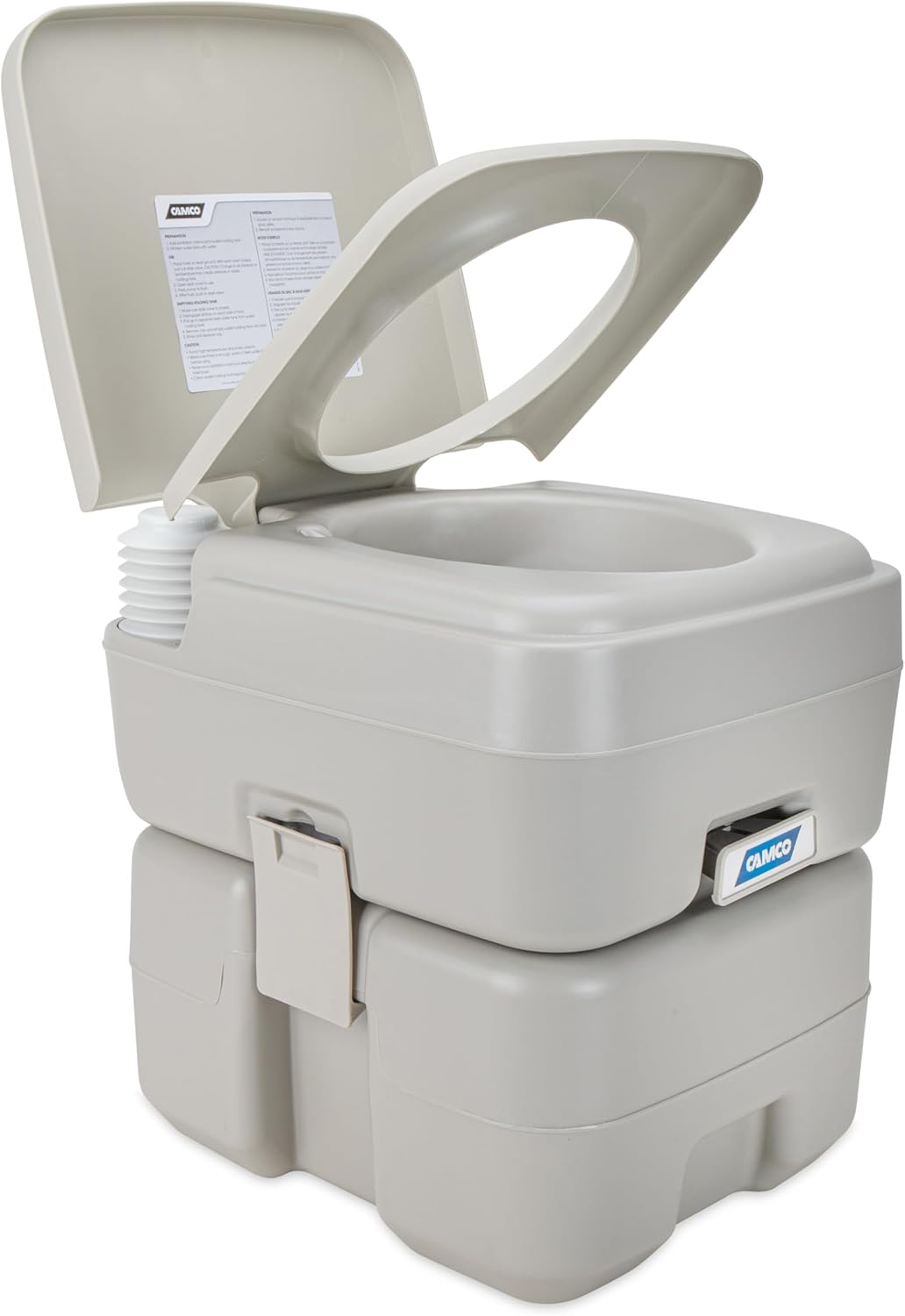 Camco Portable Travel Toilet - Features Bellow-Type Flush and Sealing Slide Valve to Lock-In Odors and Protect against Leakage-| Lightweight and Compact, 2.6 Gallon (41531) - 5.3 Gallon