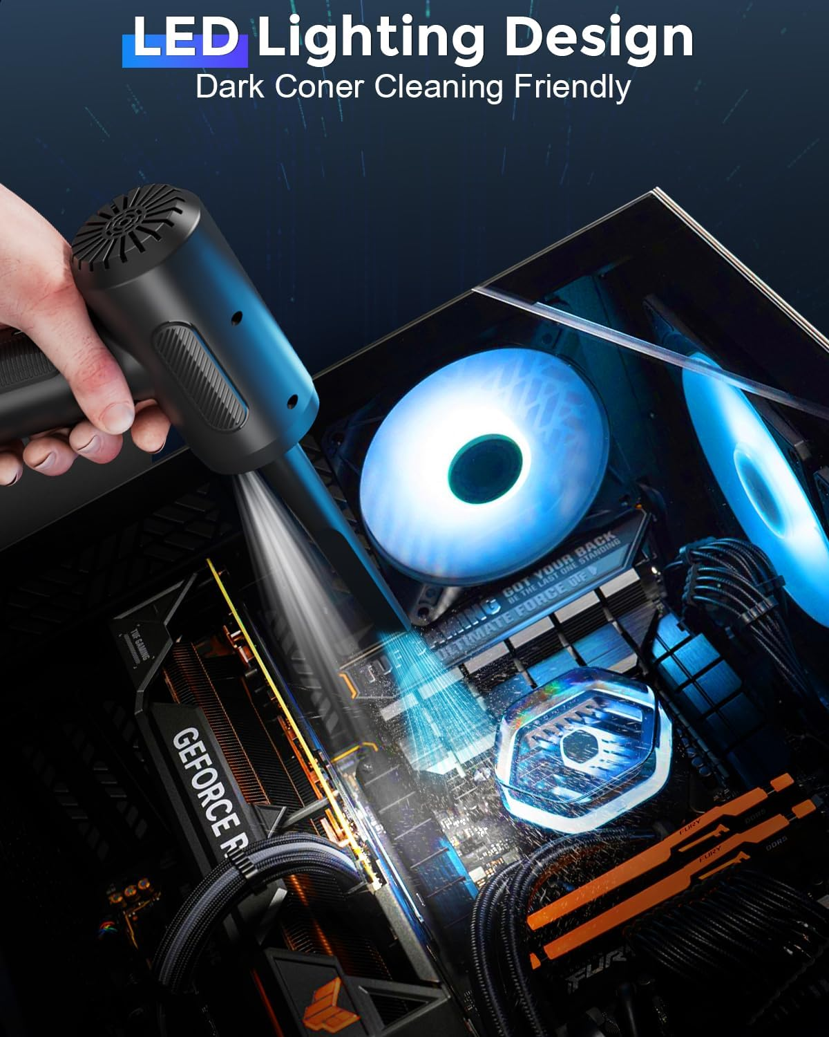 AKLIFFE Electric Dust Blower Compressed Air Spray 2-In-1, 3-Speed 120,000 Rpm, 12Kpa Compressed Air Duster Air Pressure Spray with 7800 Mah Battery, Keyboard Cleaning for PC, Car, Sofa image number 4