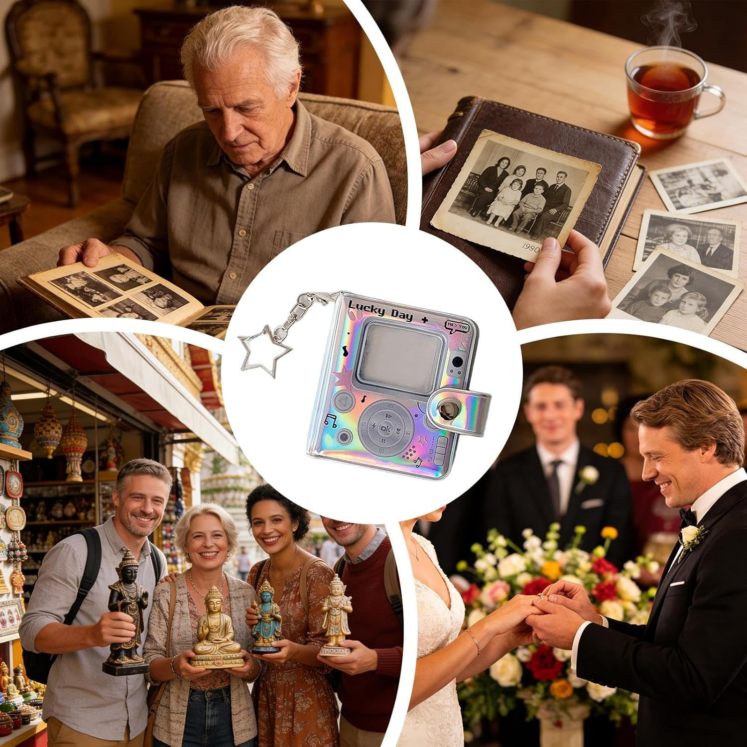 Keychain Photo Album,Retro Cute Double-Sided Small Keyrings - Cute Card Binder - for Family Kids Christmas Holiday Party Vacation Memorial Pregnancy Birth Growth Home image number 2