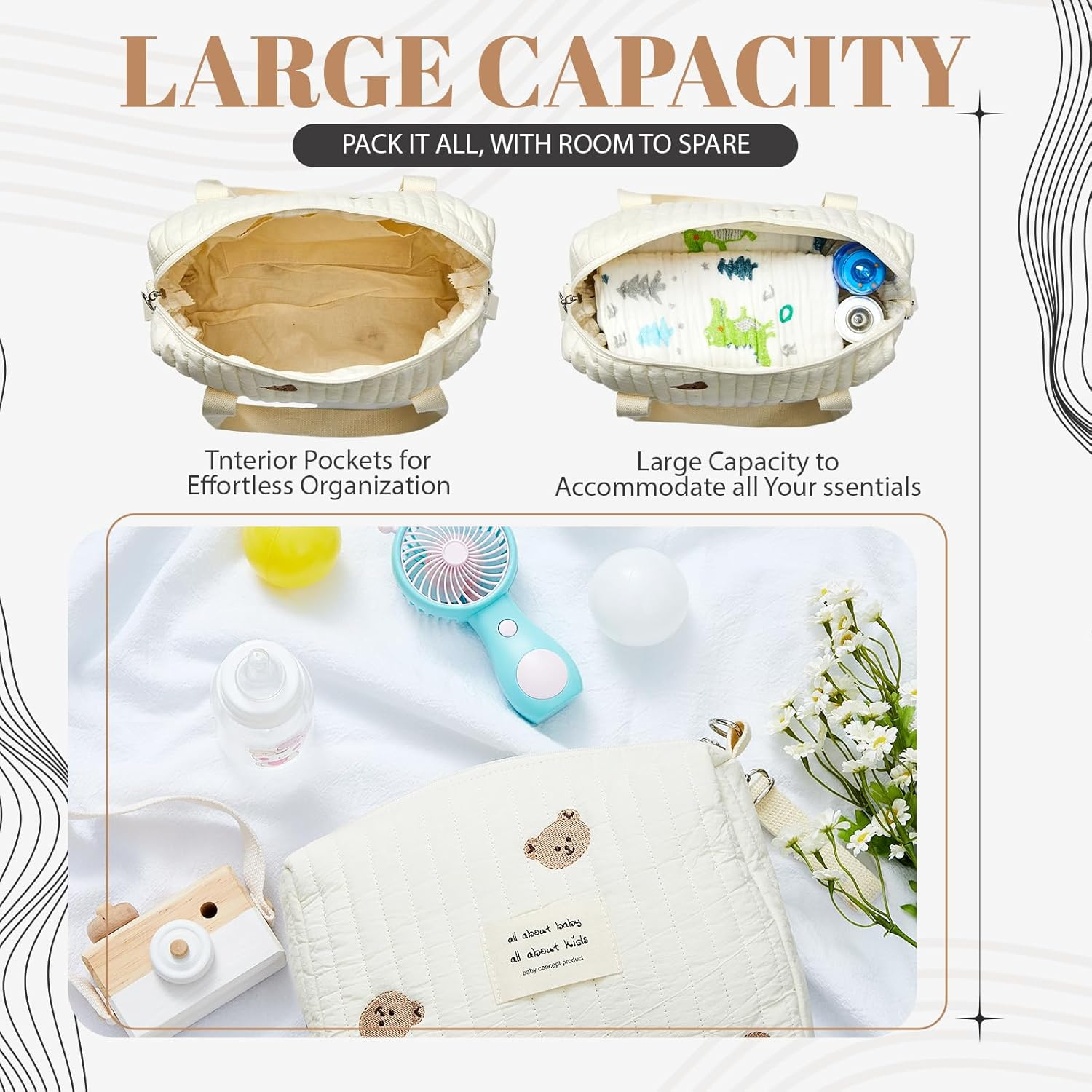 2 Pcs Diaper Bag Tote for Baby Small Multifunction Maternity Bag Quilted Cotton Cute Stroller Storage Bag Travel