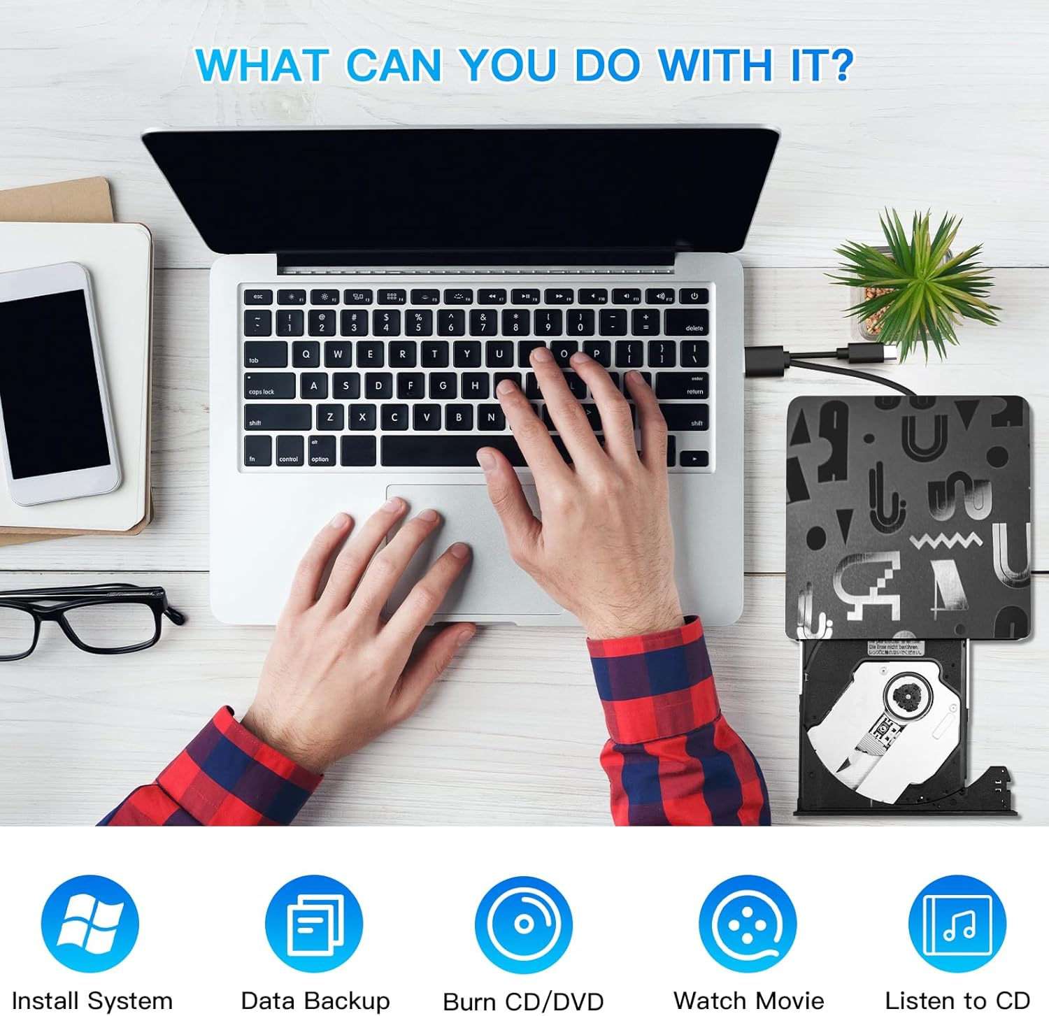 Bluefire USB C Laptop Drive, External CD DVD Drive, High Speed Data Transfer, Compatible with Window 11/10/8/7, Laptop, PC image number 6