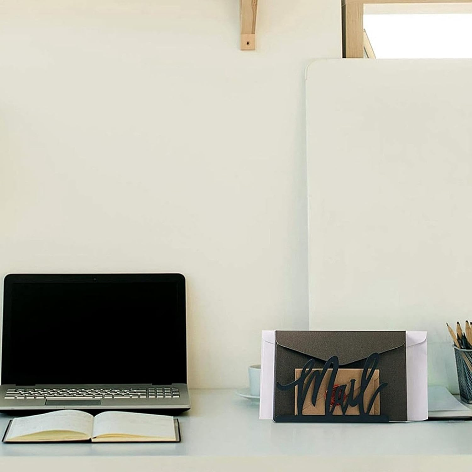 Letter Holder, Desk Mail Organizer Cutout Design, Vertical Display Slots, Desktop File Rack, Postcard Storage for Keeping Desk Tidy, Offices and Home Organization image number 3