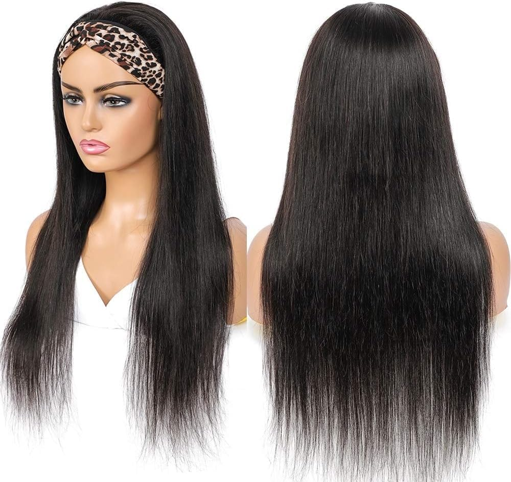 Headband Wig Straight Human Hair Wigs for Black Women 150% Density Brazilian Virgin Hair Machine Made Headband Wig Non Lace Front Human Hair Wigs 24 Inch image number 1