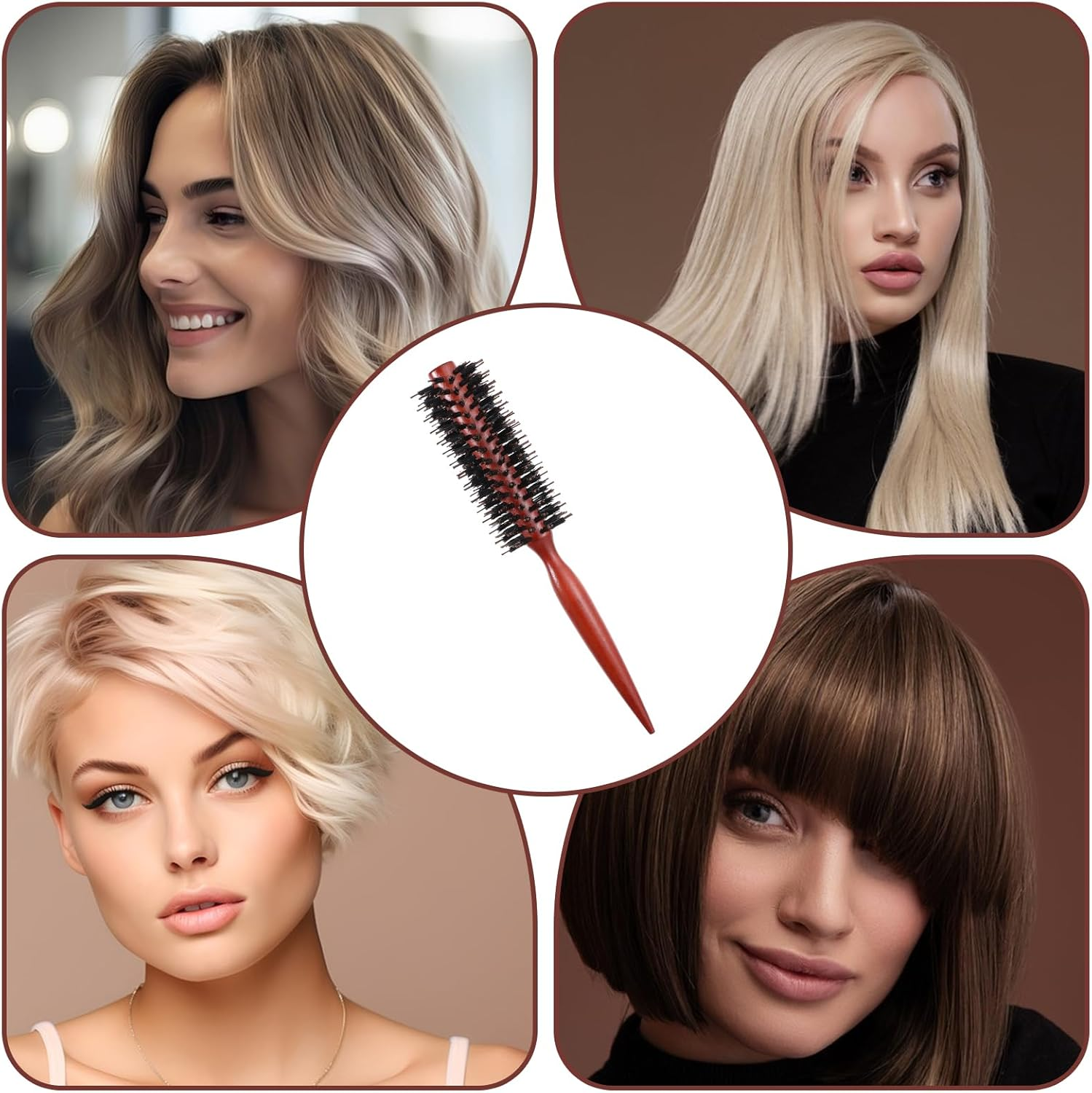 LIQWEI Small Boar Bristle round Brush, Small round Brush, Boar Bristle Hair Brushing, Roll Brushes for Blow Drying, Travel Brushes for Women for Wet or Dry Hairs for Styling Short, Fine Hair image number 3